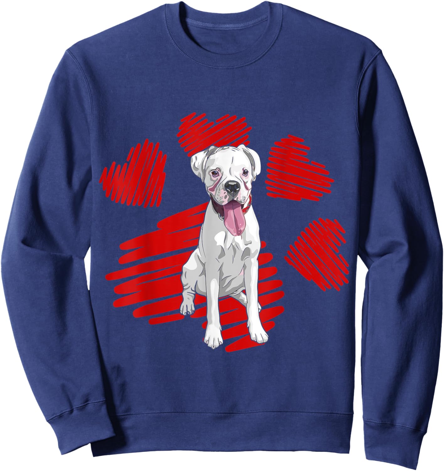 I Love My White Boxer Dog Paw Heart Valentines Day Men Women Sweatshirt - Sweatshirt | Navy