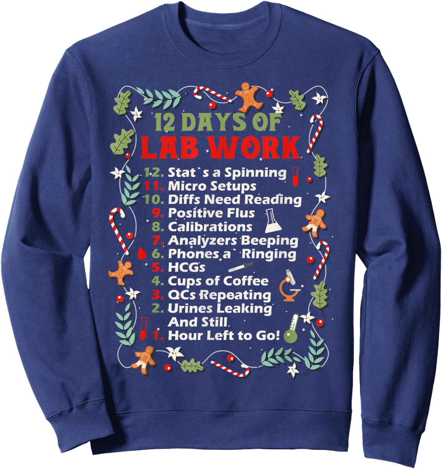 12 Days of lab Technician Christmas Funny Medical Laboratory Sweatshirt - Sweatshirt | Navy