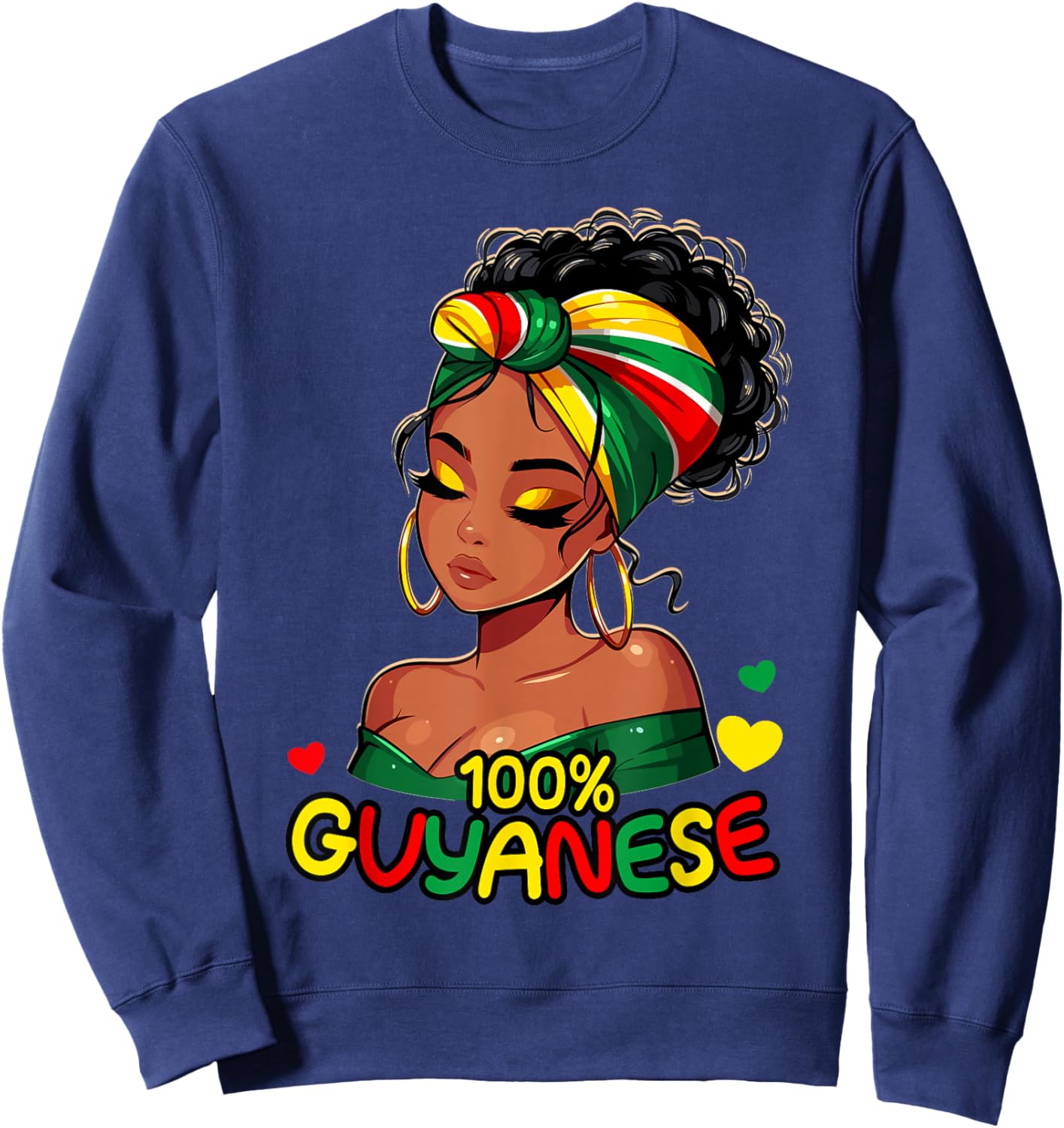 100% Guyanese Messy Bun Girl, Guyana Flag Colors Women's Sweatshirt - Sweatshirt | Navy