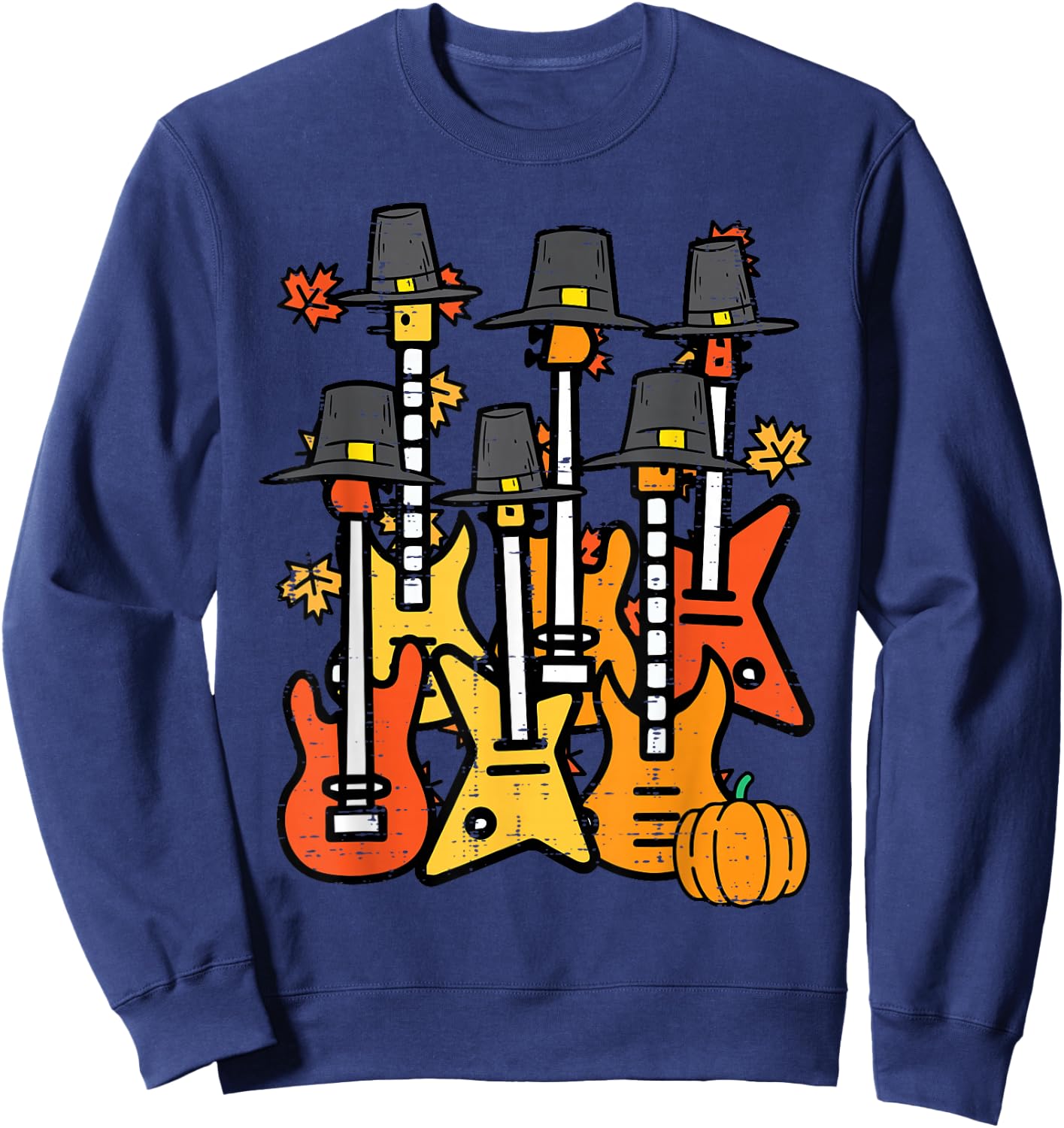 Thanksgiving Guitars Fall Rock Music Riocker Men Boys Kids Sweatshirt - Sweatshirt | Navy