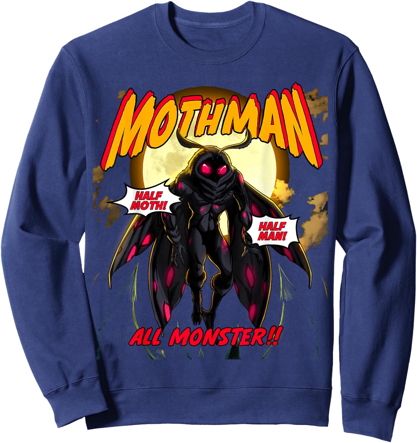 Mothman Cryptid Art Vintage Point Pleasant Retro Mothman Sweatshirt - Sweatshirt | Navy