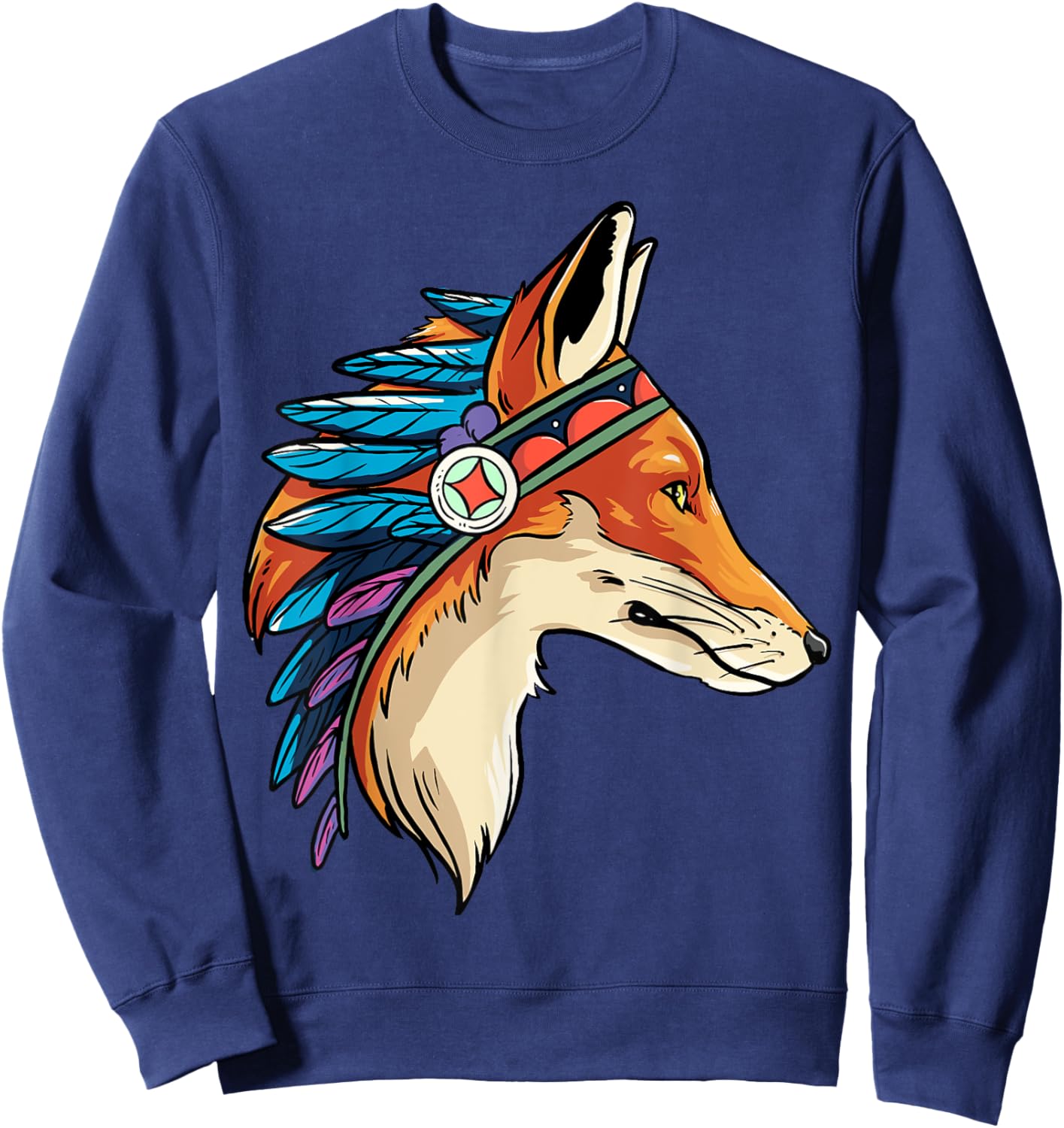 Native American Fox Chief Tribe Warrior Indigenous Headdress Sweatshirt - Sweatshirt | Navy