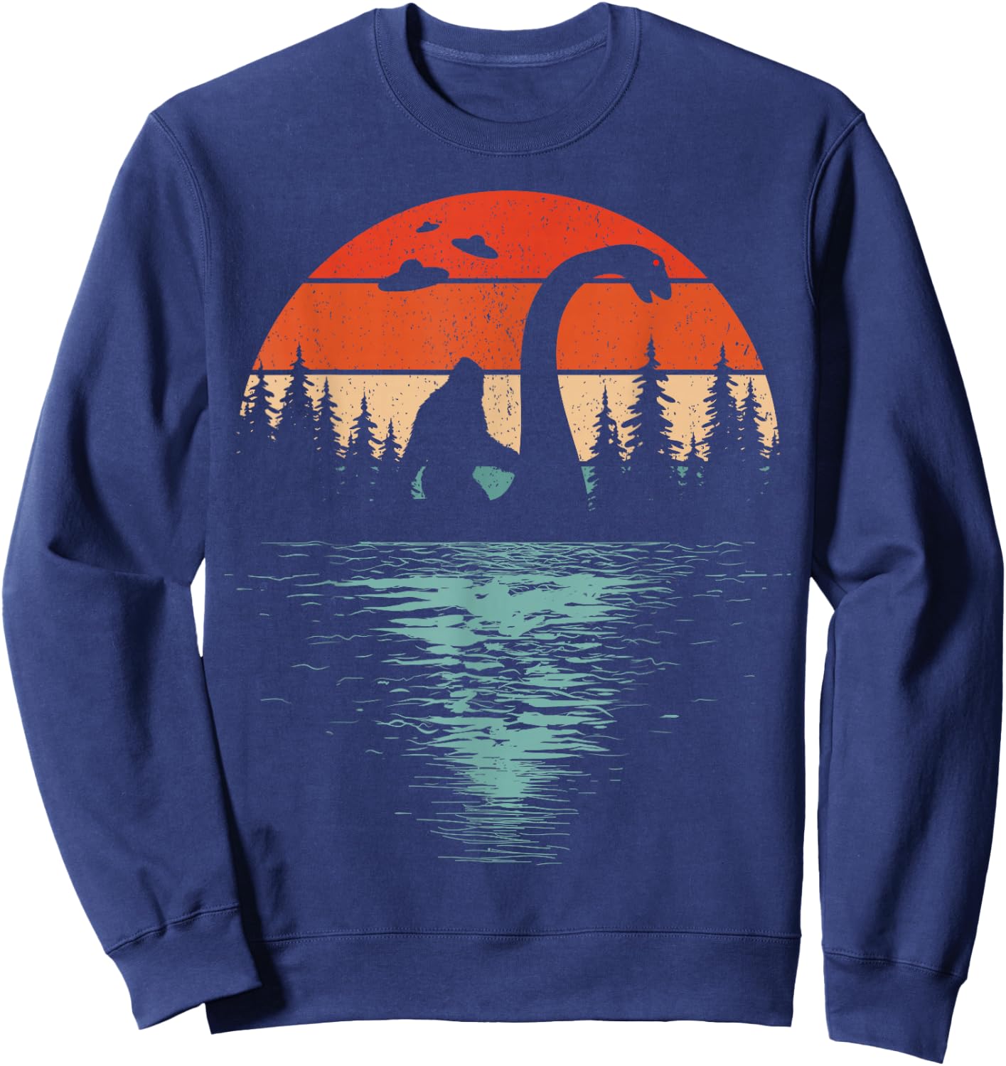 Bigfoot Riding Loch Ness Monster 80s Funny Sasquatch Nessie Sweatshirt - Sweatshirt | Navy
