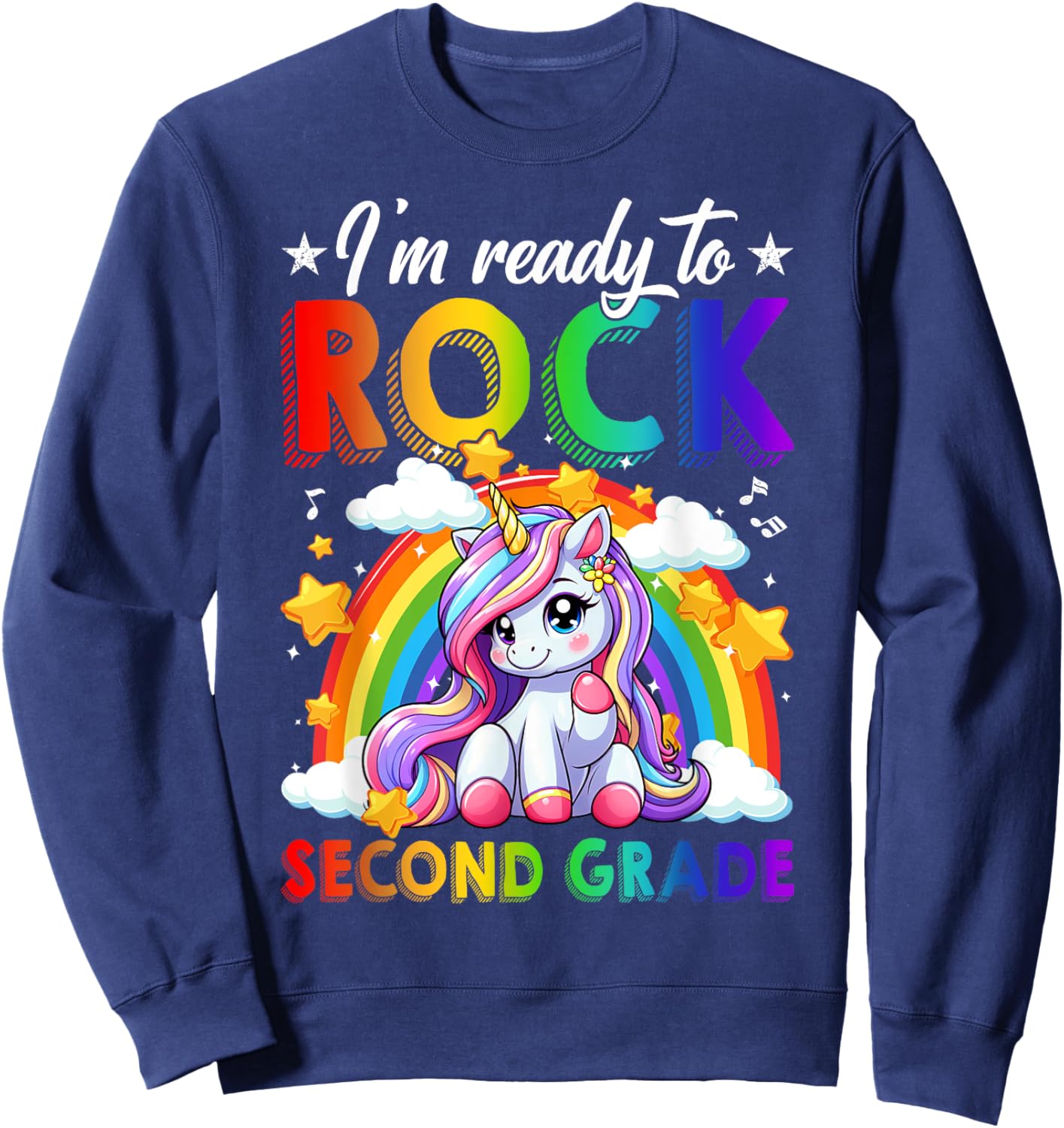 I'm Ready To Rock Second Grade Unicorn Back To School Girls Sweatshirt - Sweatshirt | Navy