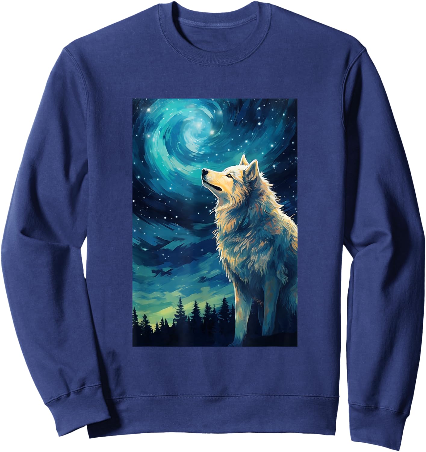 Wolf Wolves - Van Gogh Style - Starry Night Sweatshirt - Sweatshirt | Navy