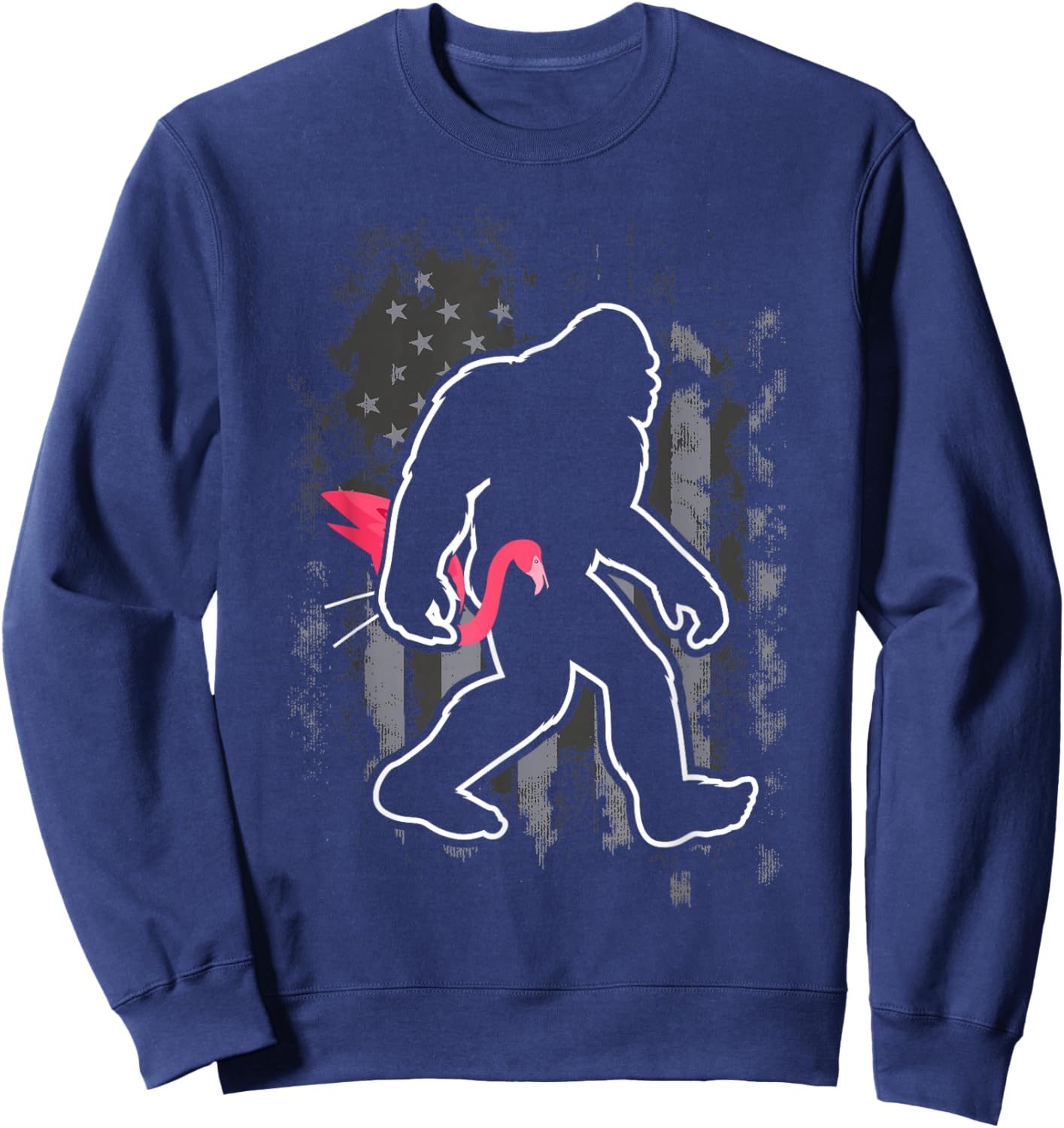 Bigfoot Carrying Lawn Flamingo Funny Sasquatch Sweatshirt - Sweatshirt | Navy