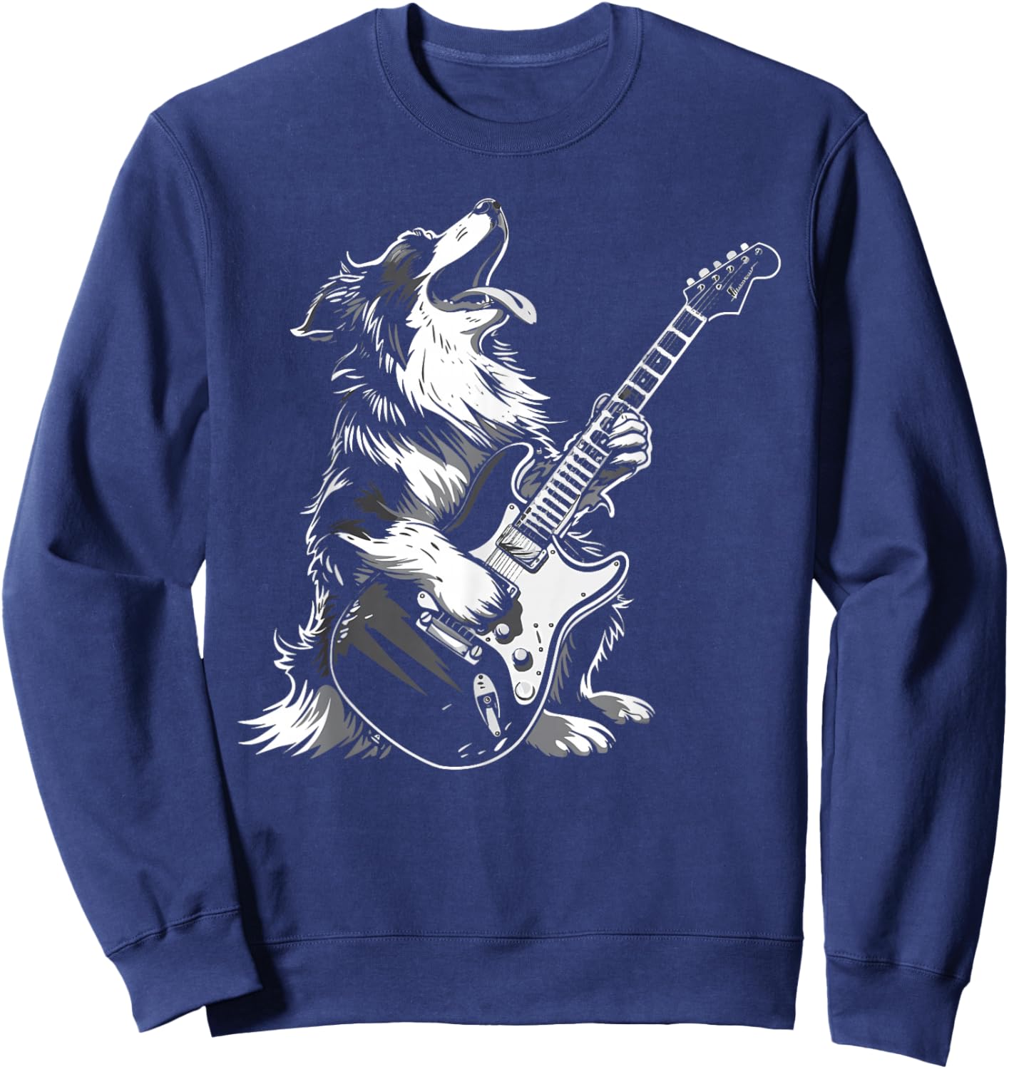 Dog Guitarist Guitar - Australian Shepherd Dad Mom Sweatshirt - Sweatshirt | Navy