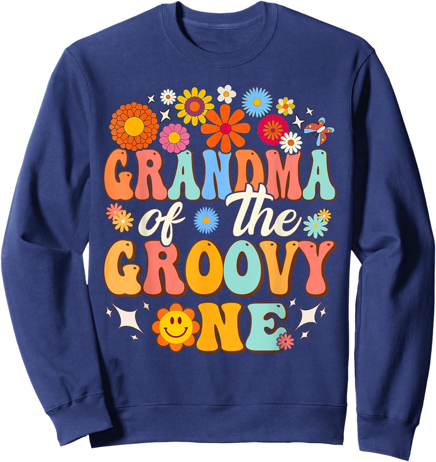 Retro Grandma of Groovy One Matching Family 1st Birthday Sweatshirt - Sweatshirt | Navy