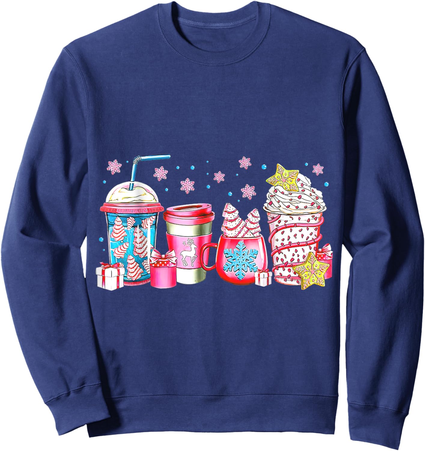 Cute Pink Coffee Cups Latte Christmas Design Women Girls Sweatshirt - Sweatshirt | Navy