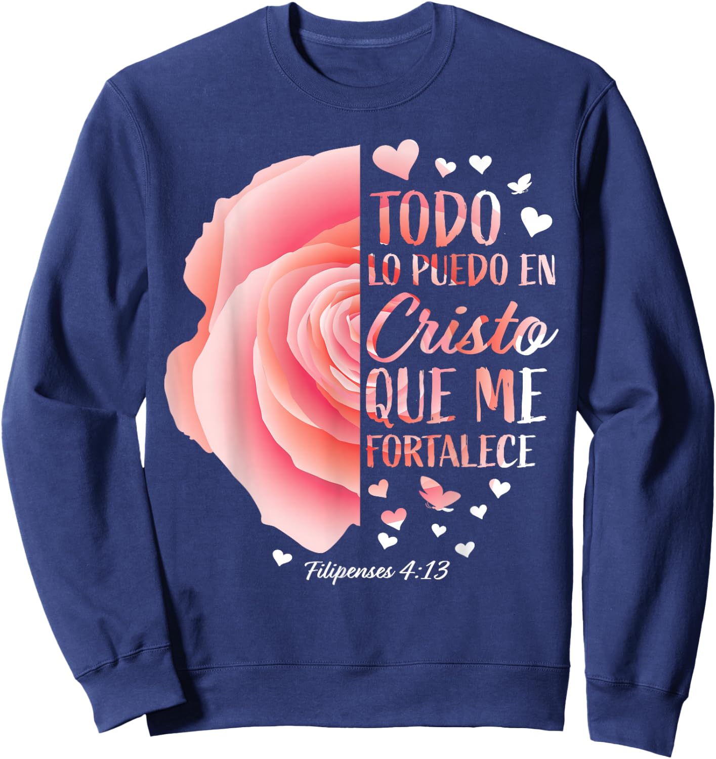 Christian Gifts Women Spanish Bible Verse Sayings Religious Sweatshirt - Sweatshirt | Navy