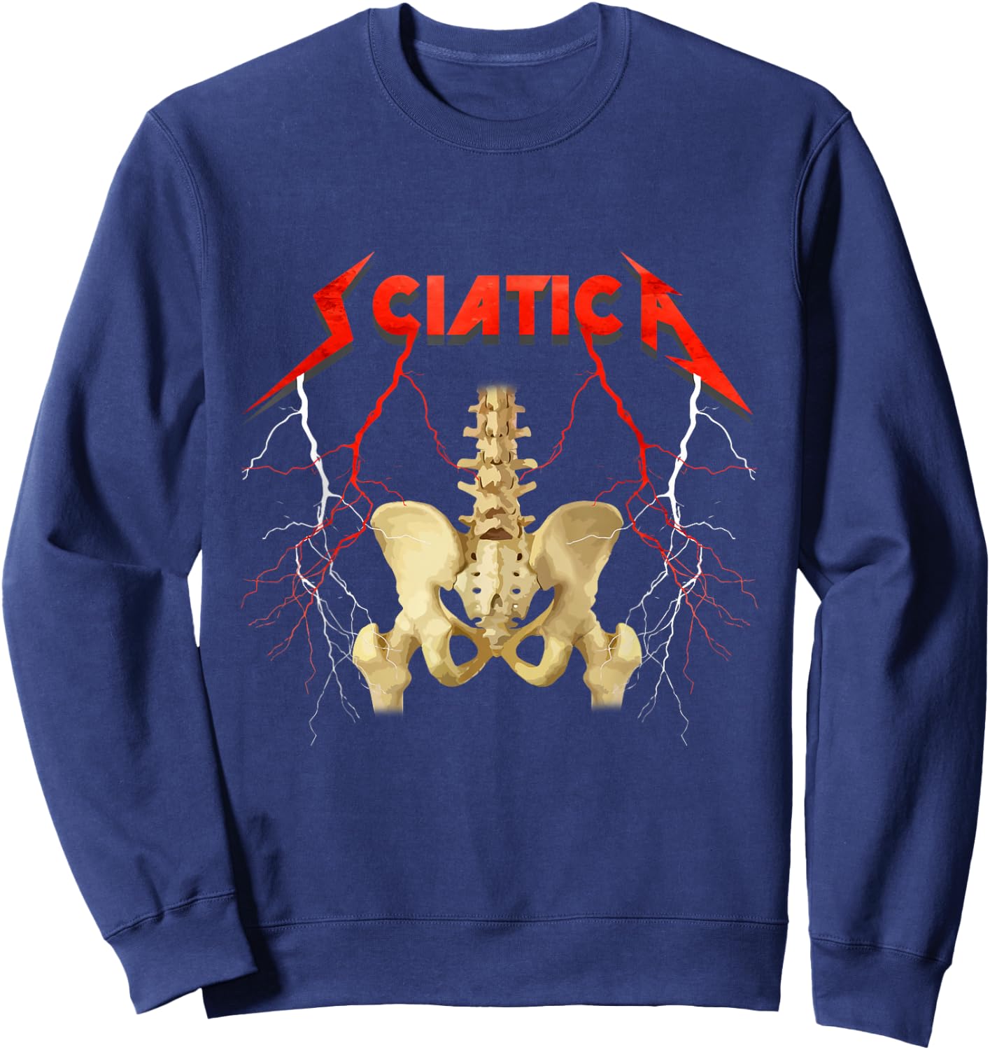 Sciatica Skeleton Nerve Rock Musician Humor Sweatshirt - Sweatshirt | Navy
