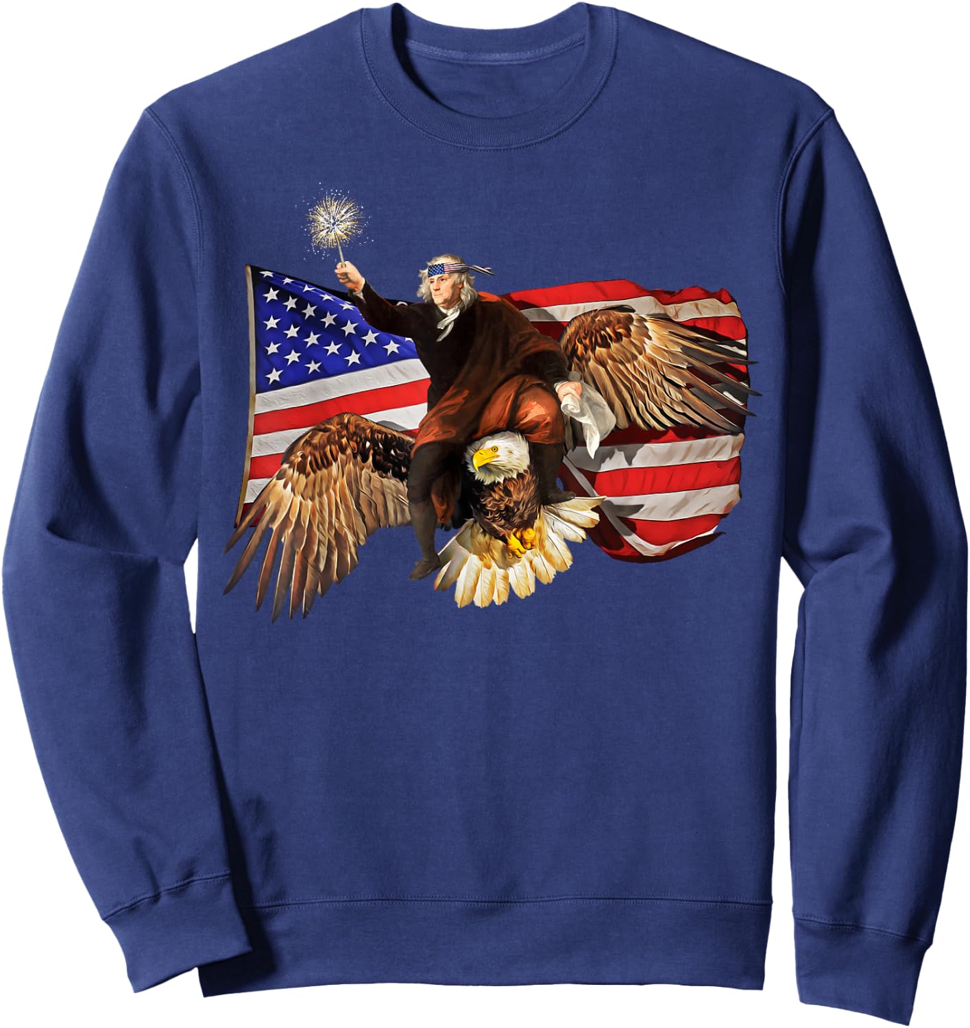 Ben Franklin Riding Eagle Shirt Funny July 4th American Flag Sweatshirt - Sweatshirt | Navy