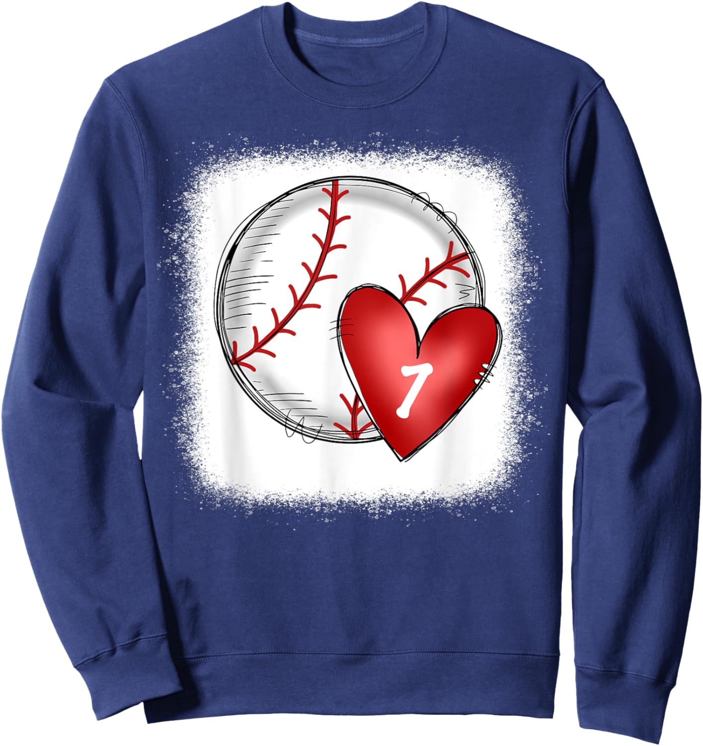 Bleached Custom Baseball Mom Number 7 Heart for Mom Sweatshirt - Sweatshirt | Navy