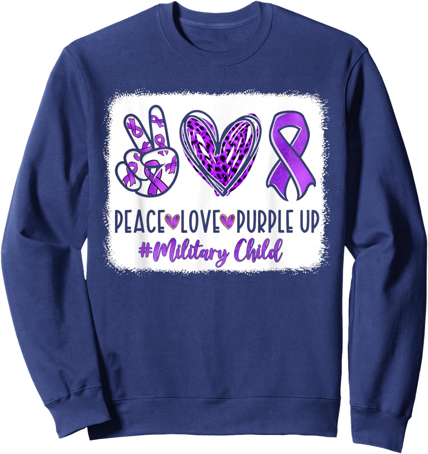 Peace Love Purple Up for Military Kids Military Child Month Sweatshirt - Sweatshirt | Navy