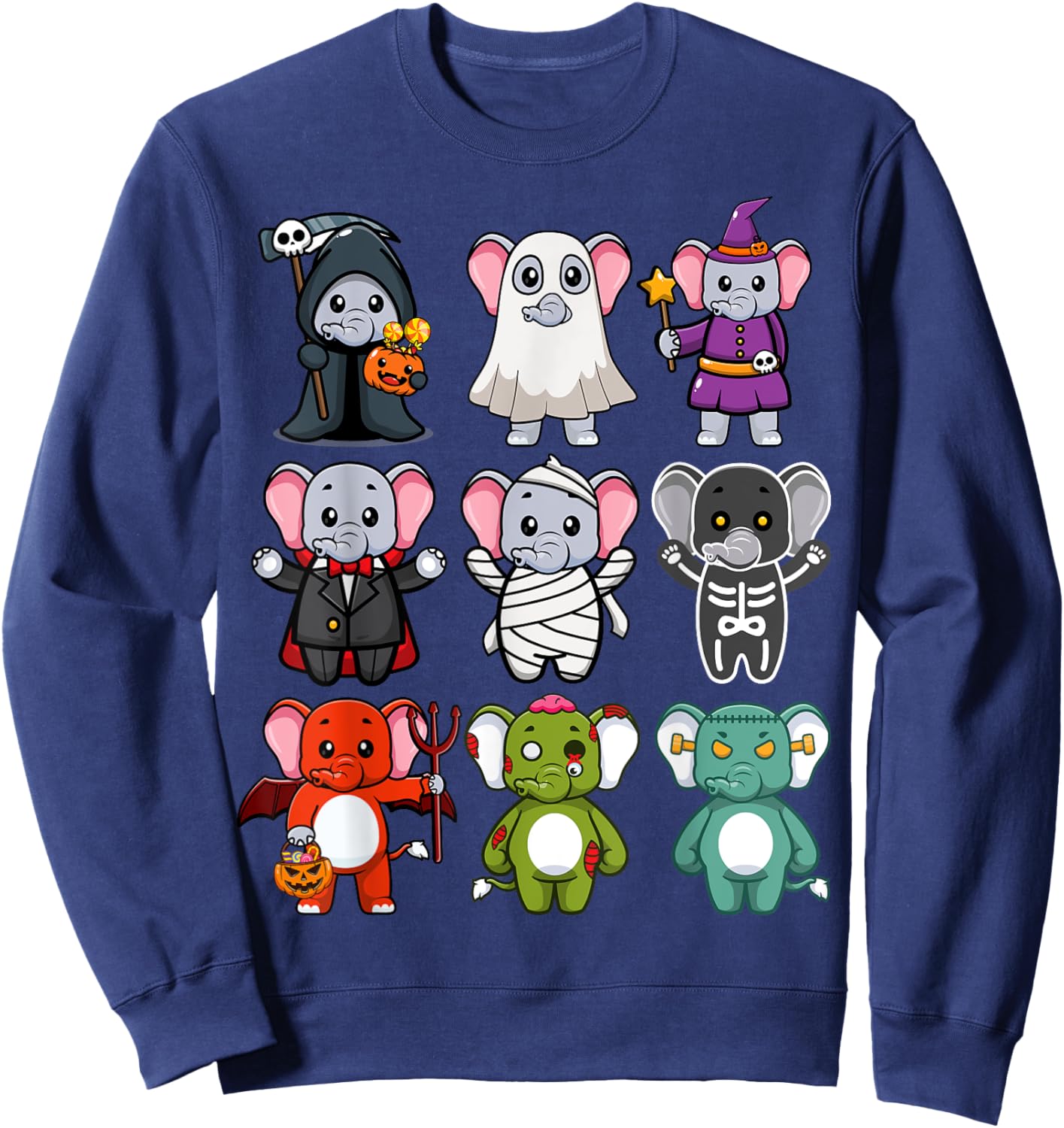 Elephant Spooky Ghost Horror Pumpkin Elephant Halloween Sweatshirt - Sweatshirt | Navy