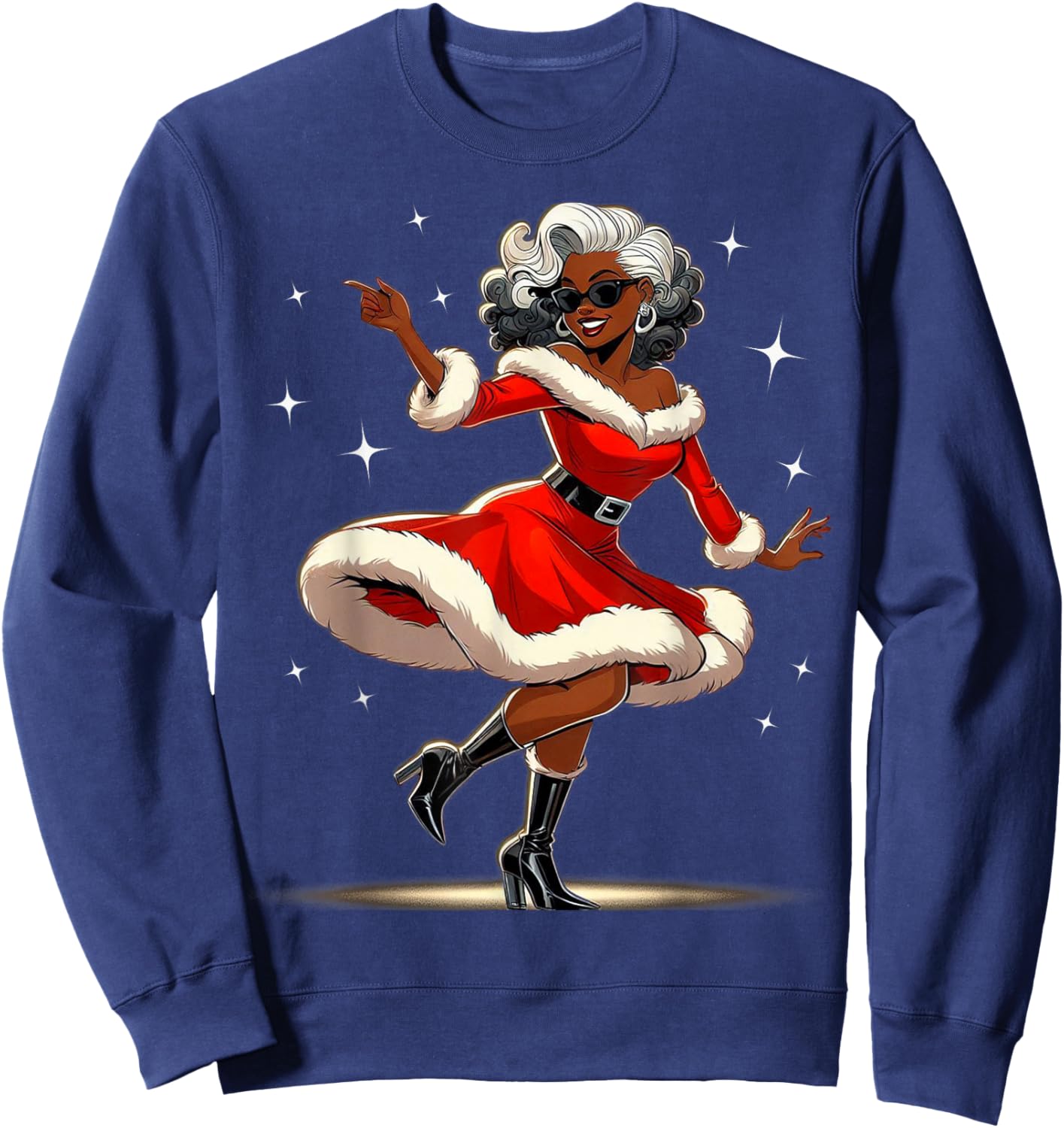 African Santa Wife Dancing African American Christmas Sweatshirt - Sweatshirt | Navy