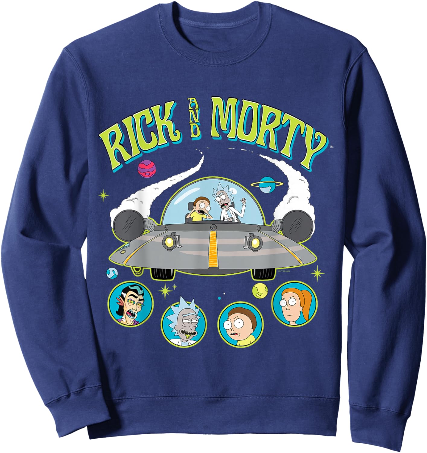 Rick and Morty Space Cruiser Ship Adult Cartoon Fashion Sweatshirt - Sweatshirt | Navy