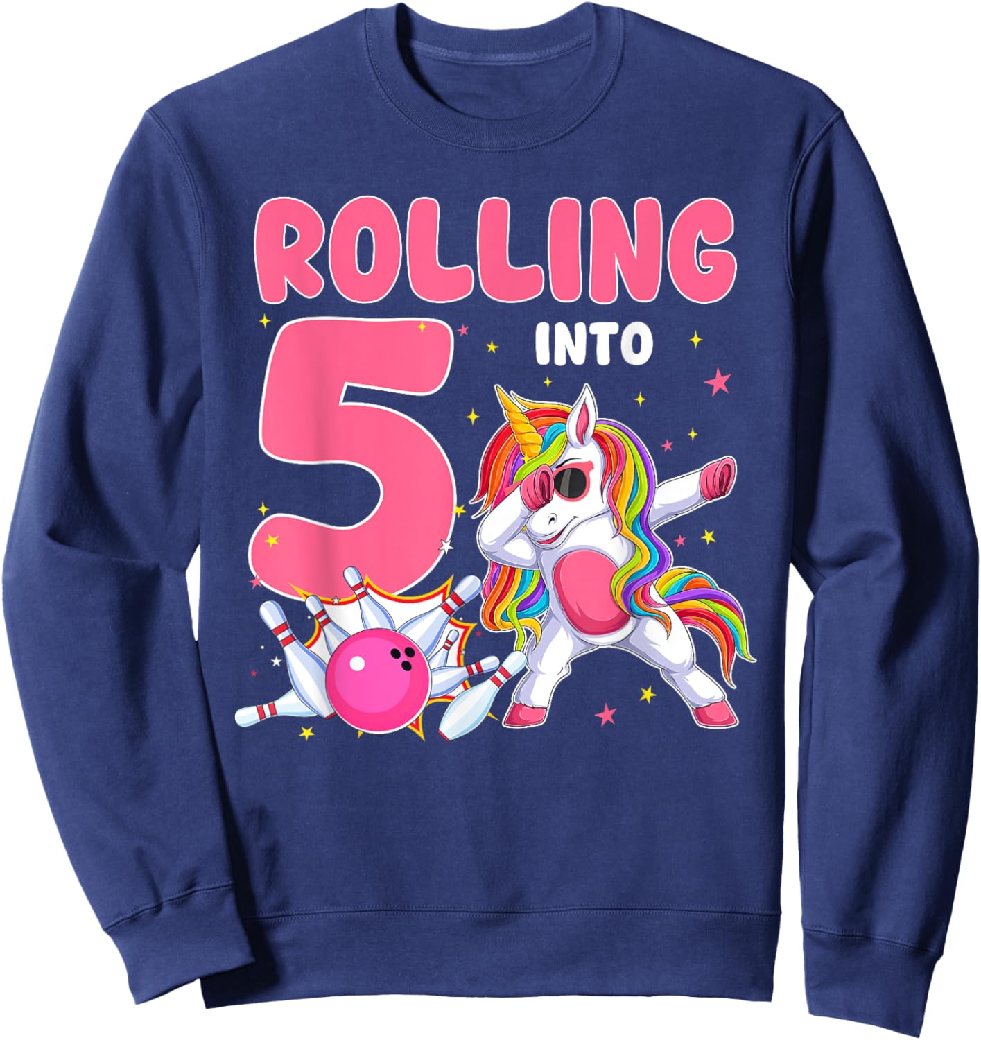 Rolling Into 5 5th Birthday Unicorn Bowling 5 Year Old Sweatshirt - Sweatshirt | Navy