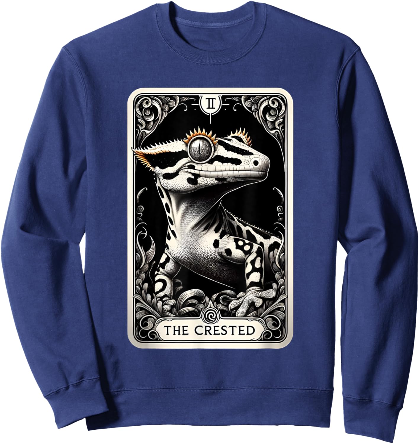 Crested Gecko Tarot Card Moon Men Women Kids Reptile Lover Sweatshirt - Sweatshirt | Navy
