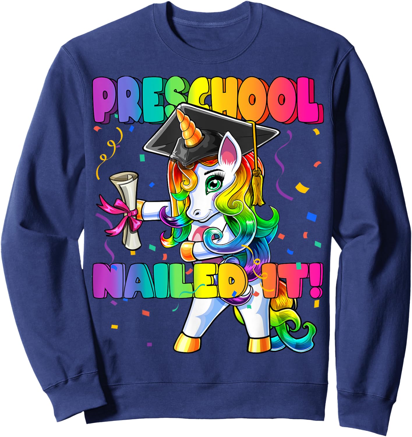 Flossing Unicorn Preschool Graduation Cap Diploma Gift Girls Sweatshirt - Sweatshirt | Navy
