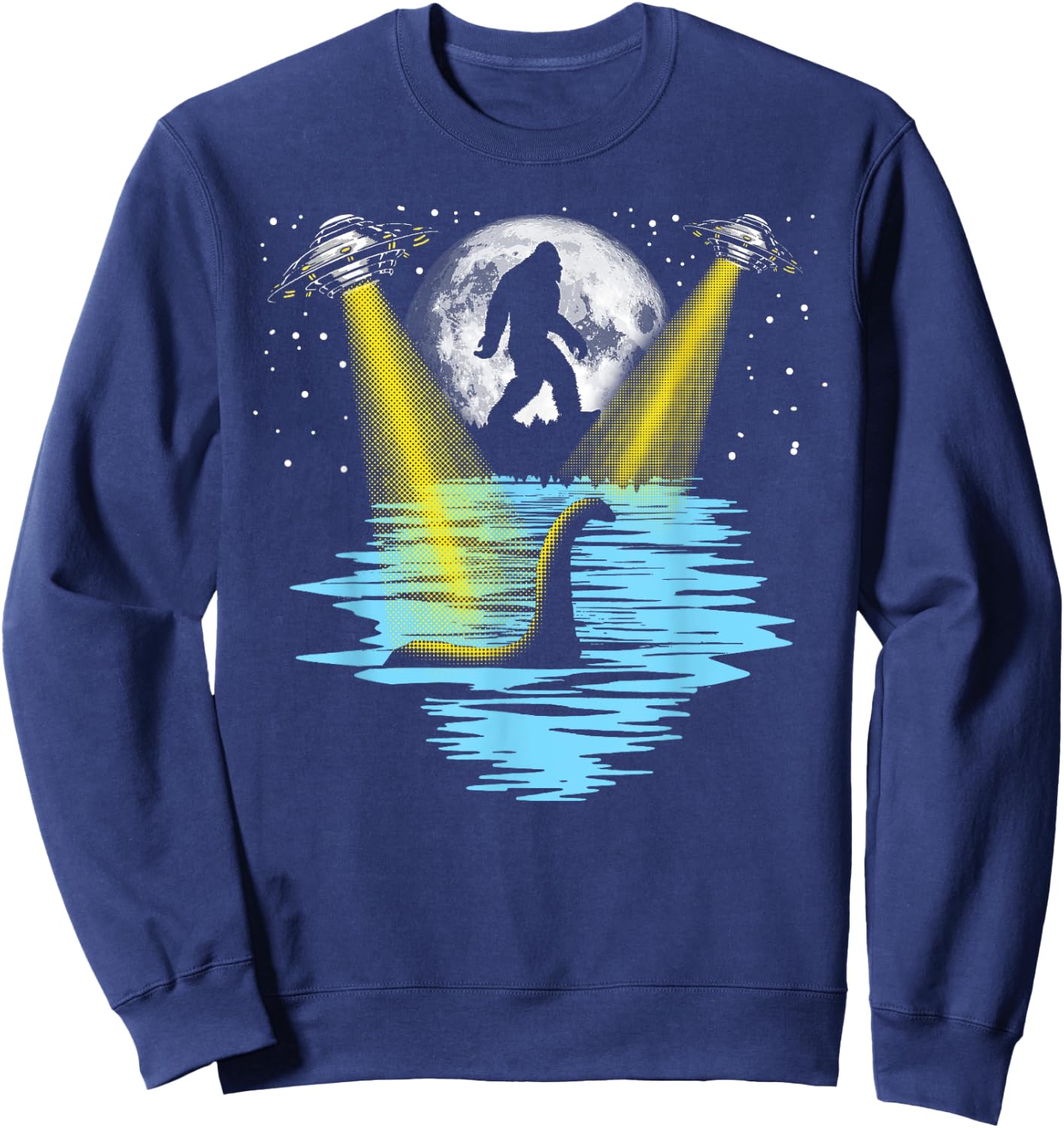 Flying Saucer UFO, Bigfoot & Loch Ness Monster Funny Sweatshirt - Sweatshirt | Navy