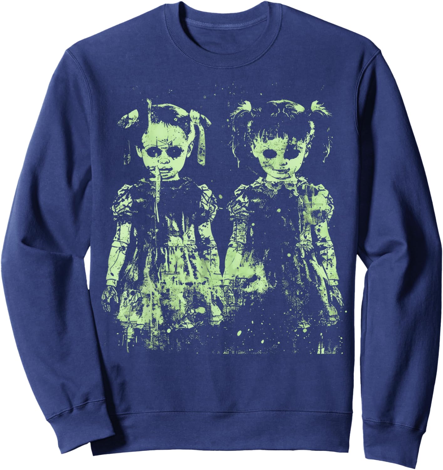 Horror Doll Creepy Cute Haunted Green Pastel Goth Alt Scary Sweatshirt - Sweatshirt | Navy