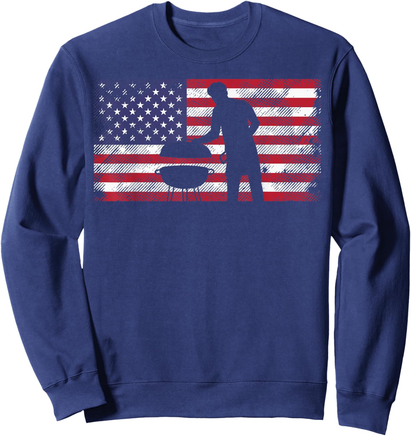 American Flag Dad Bbq Grilling Barbecue Meat Patriotic Men Sweatshirt - Sweatshirt | Navy