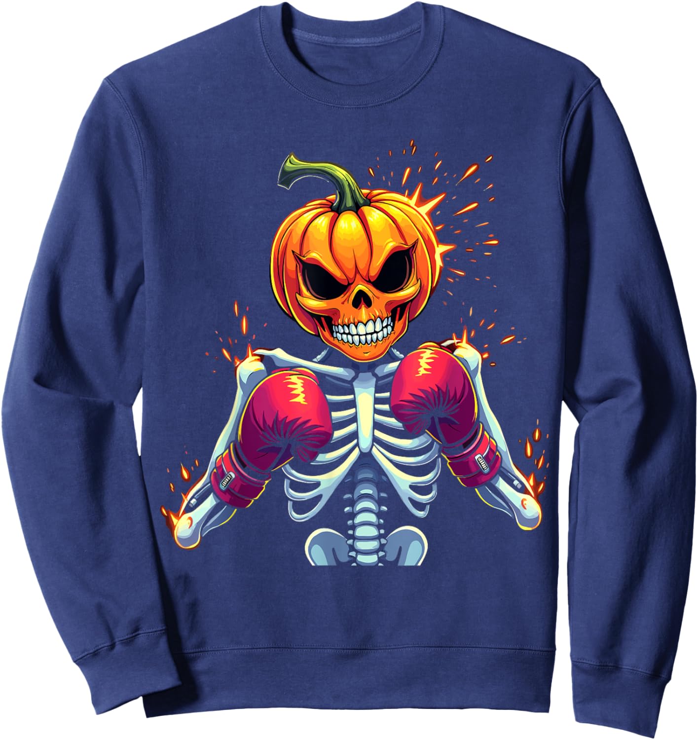 Pumpkin Head Skeleton Boxing Halloween Spooky Fighter Sweatshirt - Sweatshirt | Navy