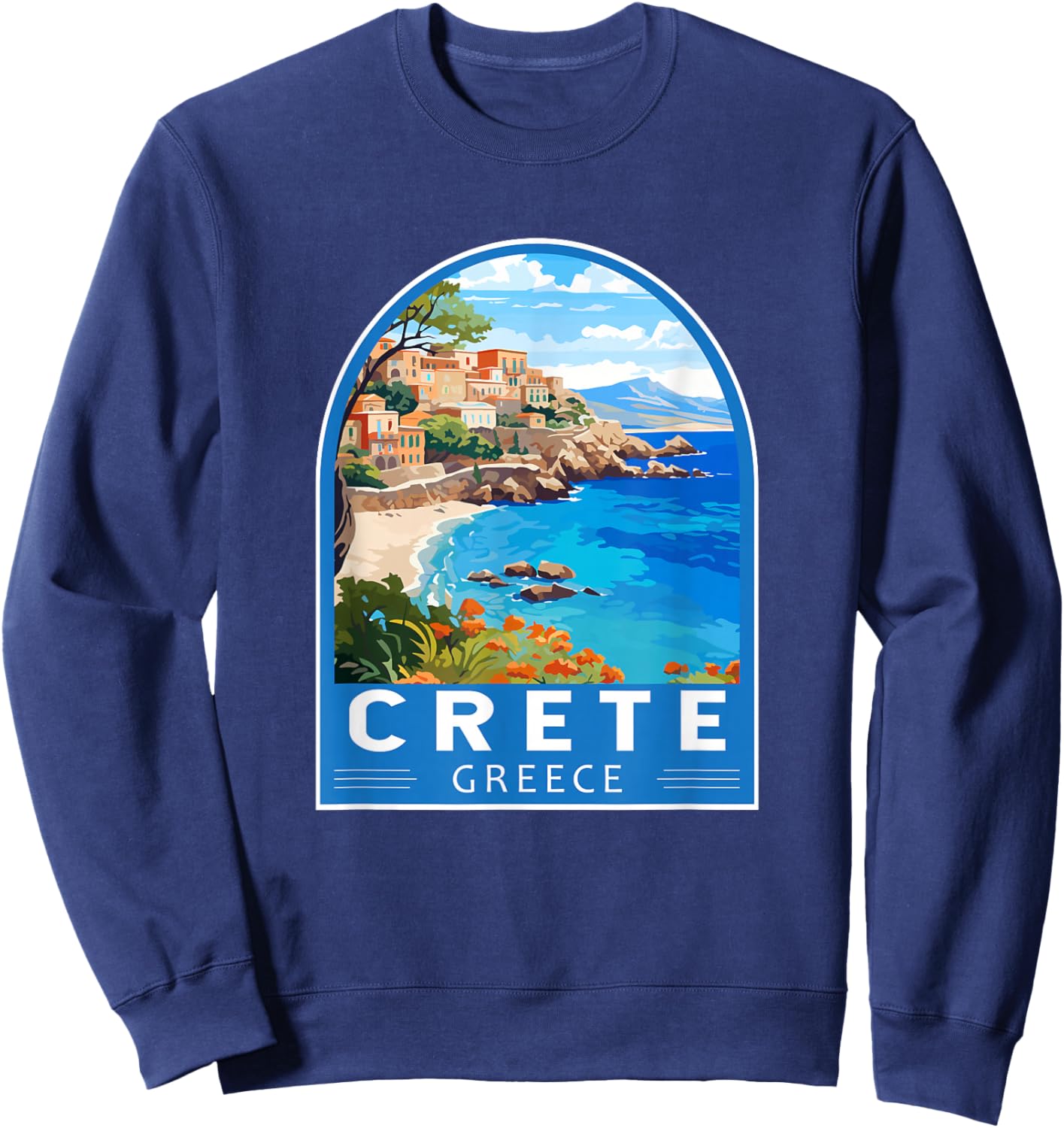 Crete Greece Travel Art Emblem Vintage Sweatshirt - Sweatshirt | Navy