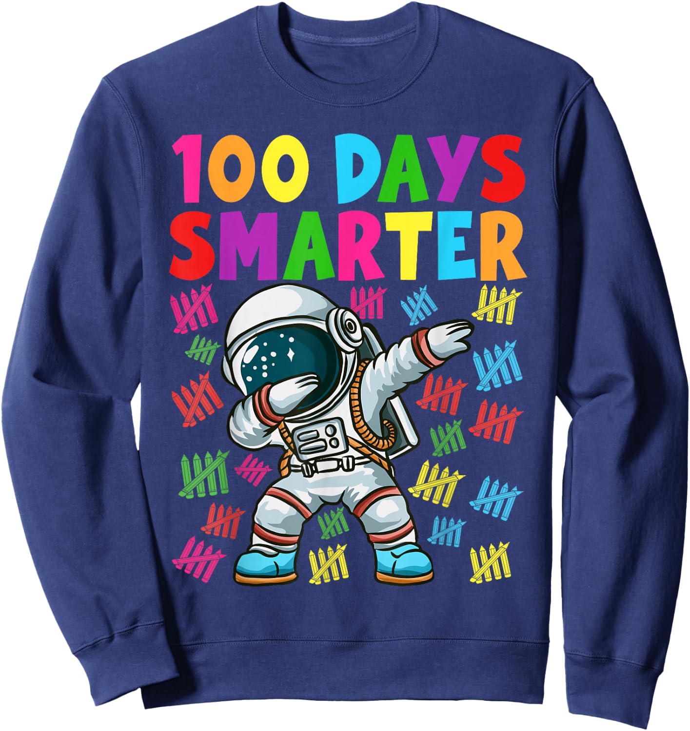 100 Days Smarter 100th Day of School Dabbing Space Kids Sweatshirt - Sweatshirt | Navy