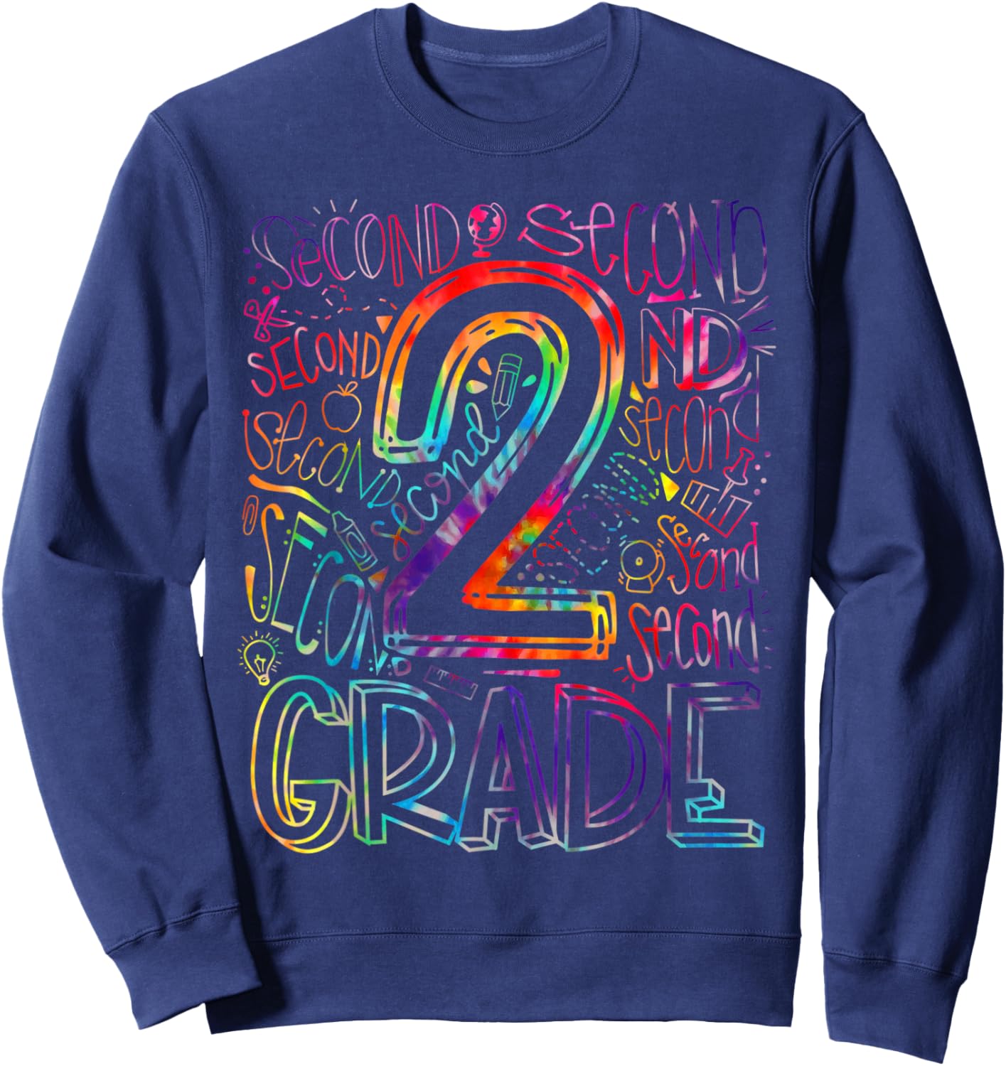 Tie Dye 2nd Grade Typography Team Second Grade Teacher Kids Sweatshirt - Sweatshirt | Navy