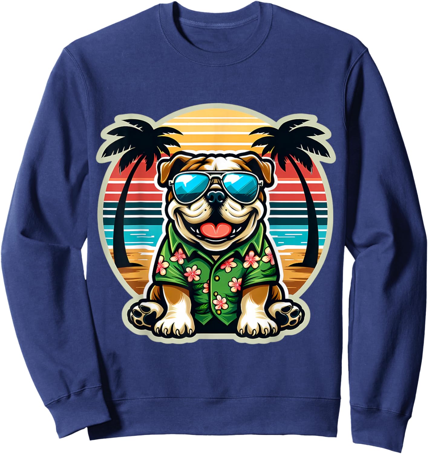 Bulldog Dog Owner Summer Vibes Vacation Tropical Holiday Sun Sweatshirt - Sweatshirt | Navy
