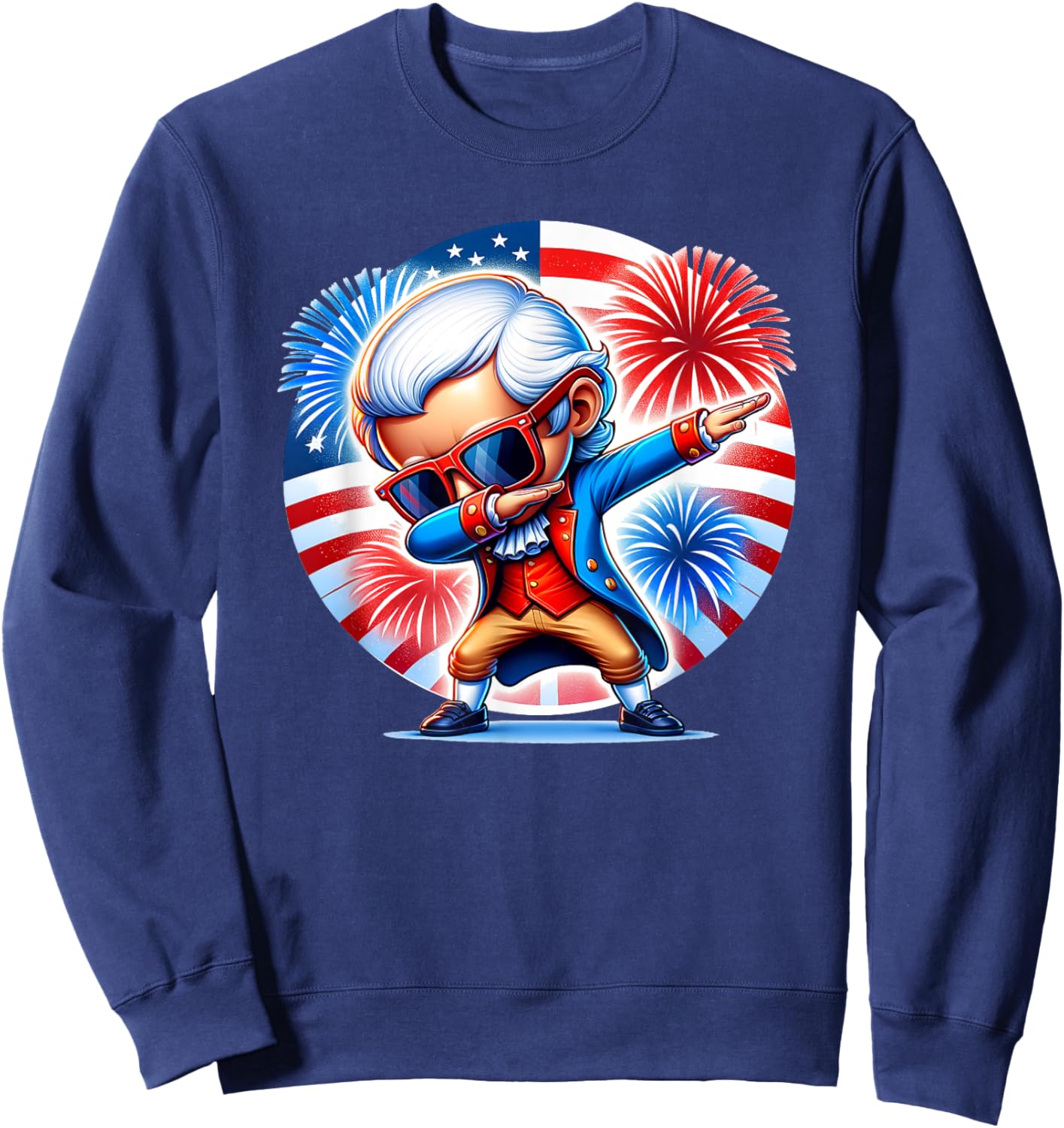 July 4th Dabbing George Washington Patriotic Fireworks Funny Sweatshirt - Sweatshirt | Navy