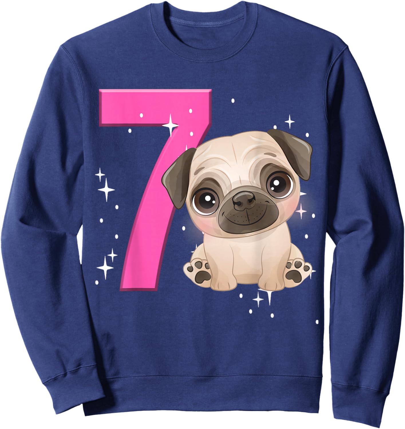 7th Birthday Girl Pug Dog Birthday Shirt Party Pug Kid Seven Sweatshirt - Sweatshirt | Navy