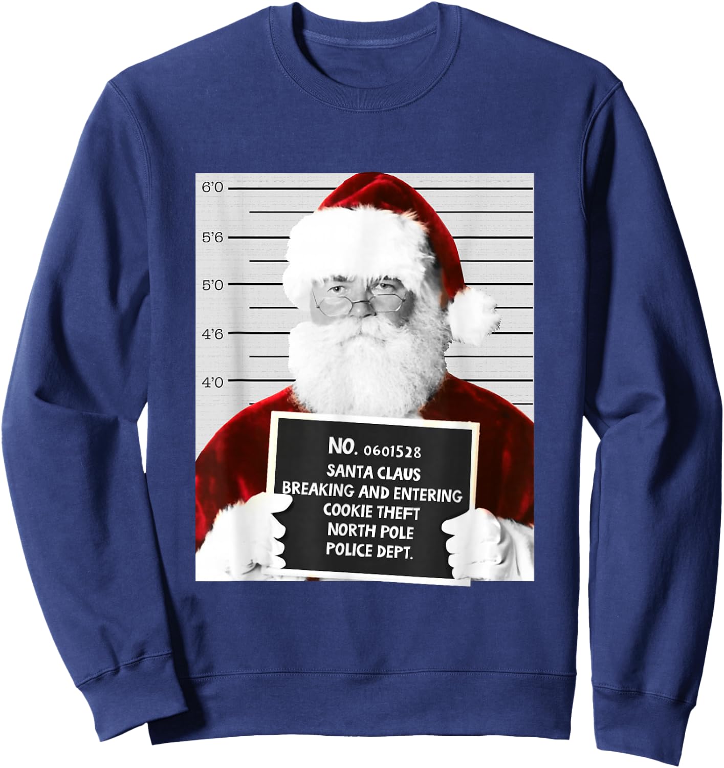 Funny Santa Mugshot in Prison Christmas Sweatshirt - Sweatshirt | Navy