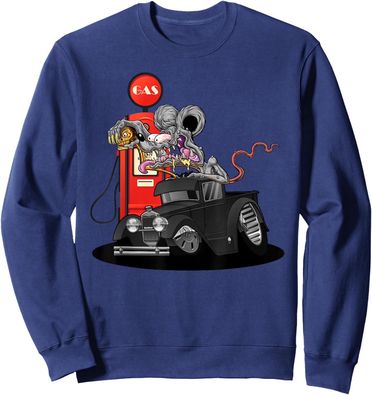 DigiRods Rat Rod Racer Gas Stop 1930s Hot Rod Truck Cartoon Sweatshirt - Sweatshirt | Navy