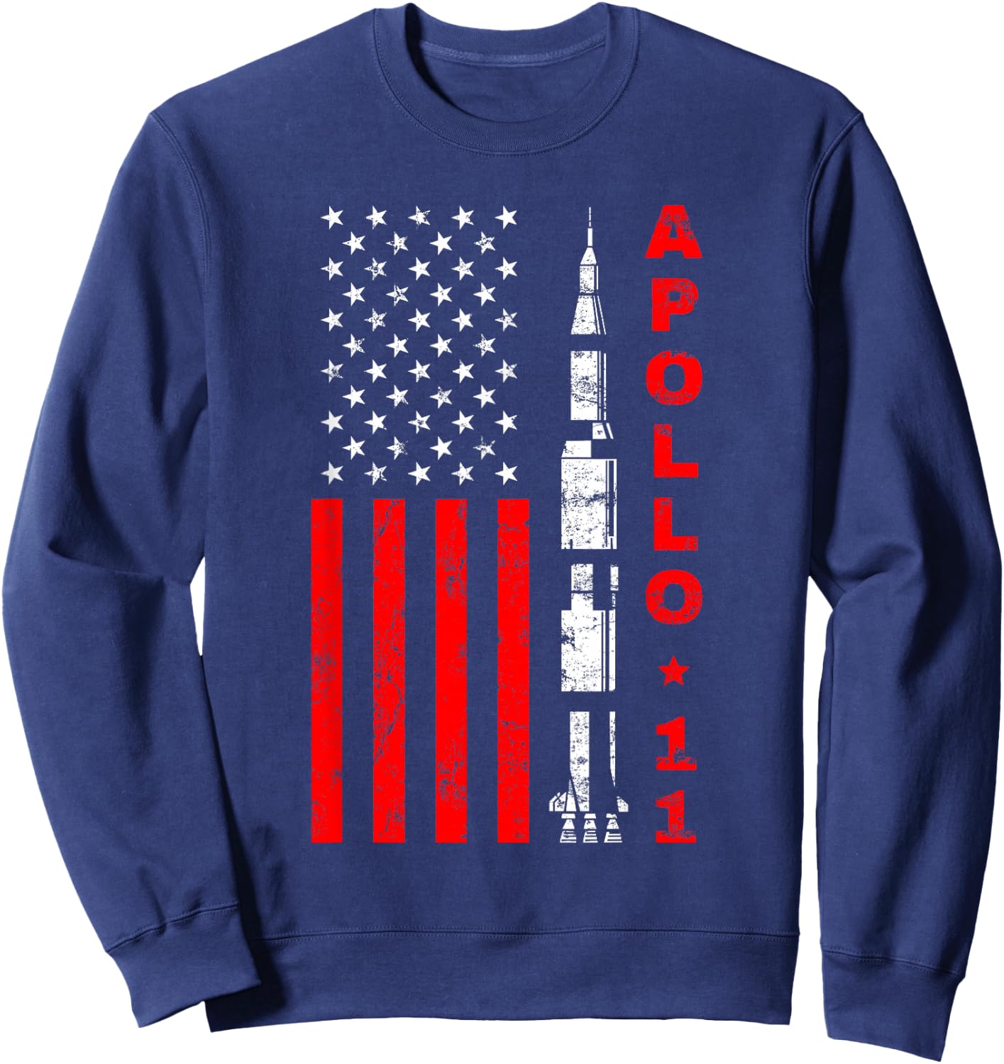 Apollo 11 Saturn V Rocket USA Flag Sweatshirt - Sweatshirt | Navy