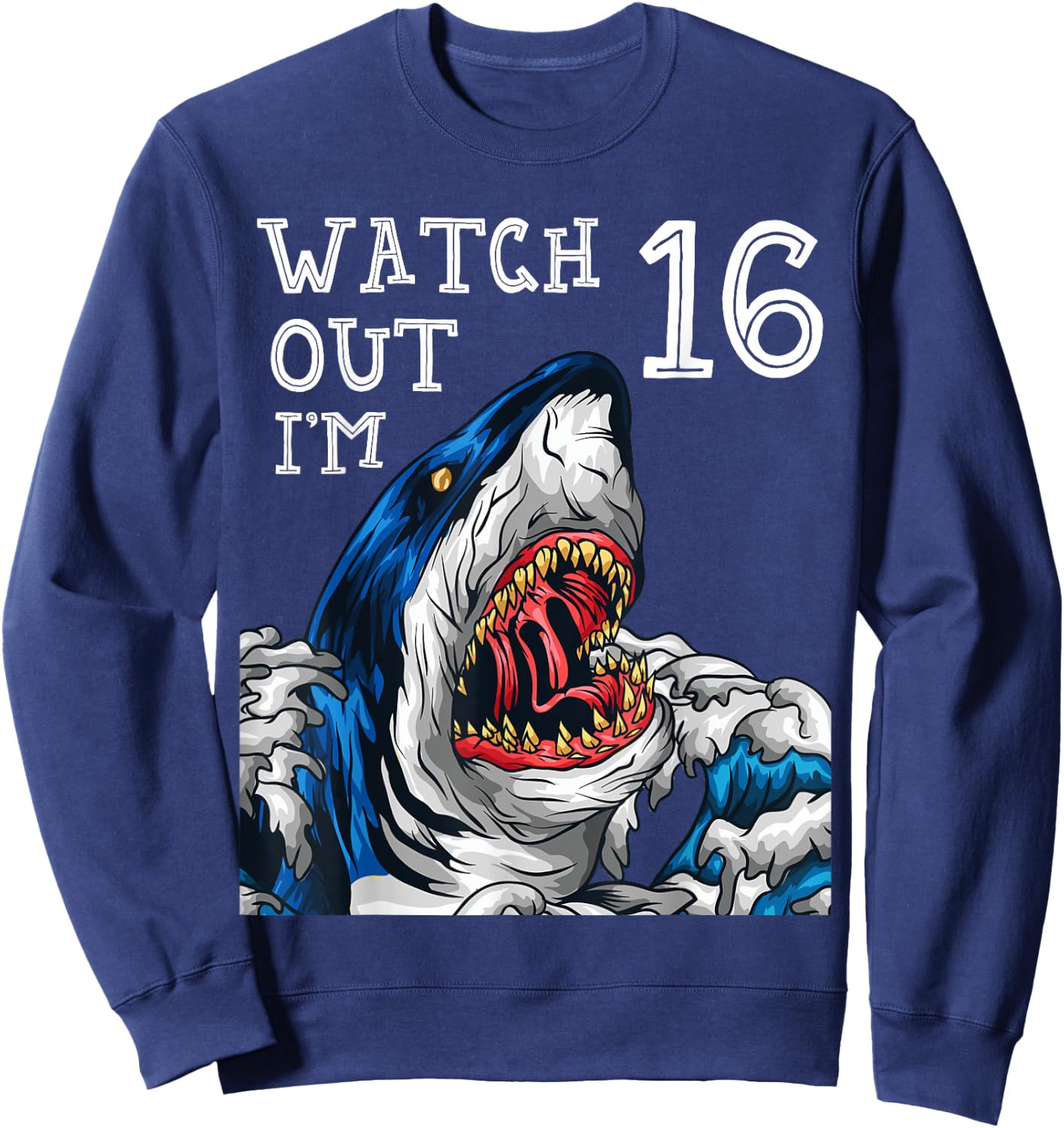 Shark 16th Birthday Boys Gift Pool Party Ocean Fan 16 Sweatshirt - Sweatshirt | Navy