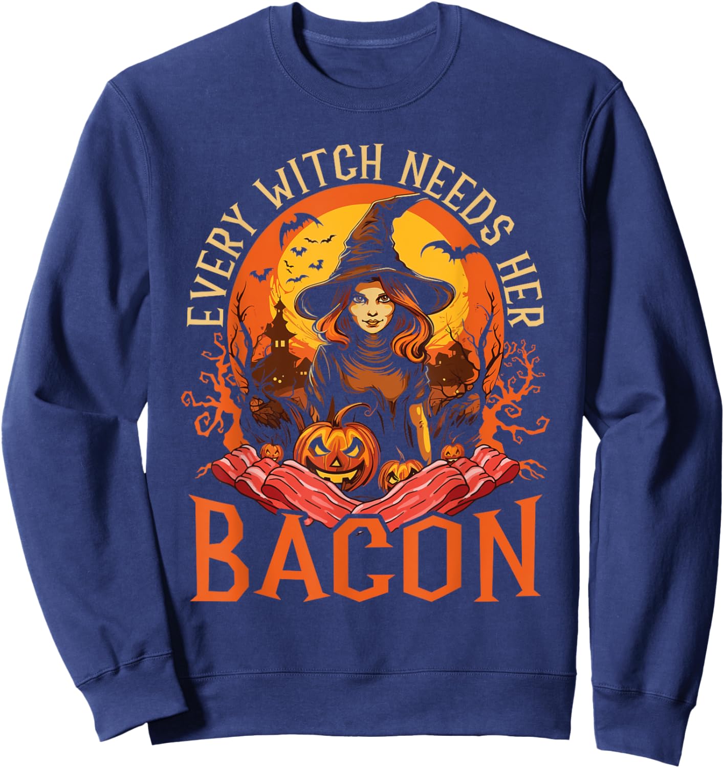 Bacon Halloween Scary Trick Or Treat Spooky Breakfast Sweatshirt - Sweatshirt | Navy