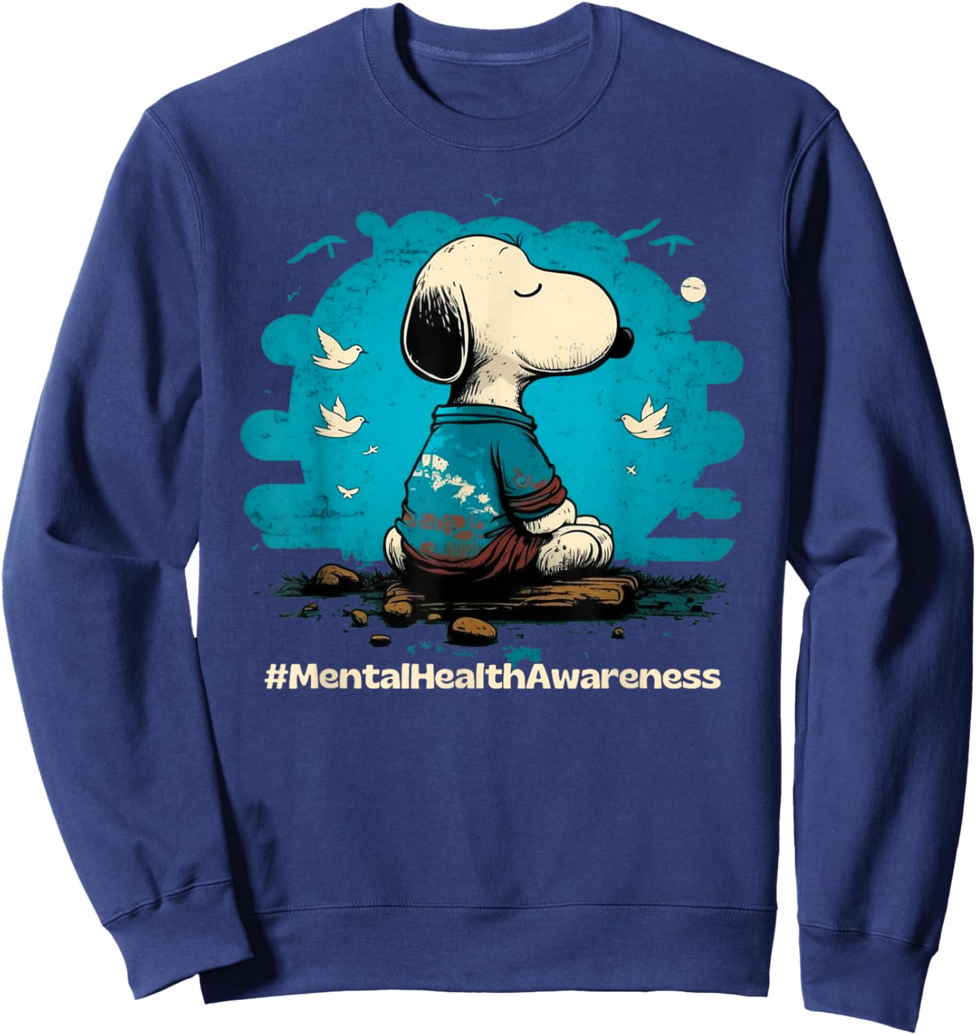 Mental Health Awareness Meditating Dog Retro Men and Women Sweatshirt - Sweatshirt | Navy
