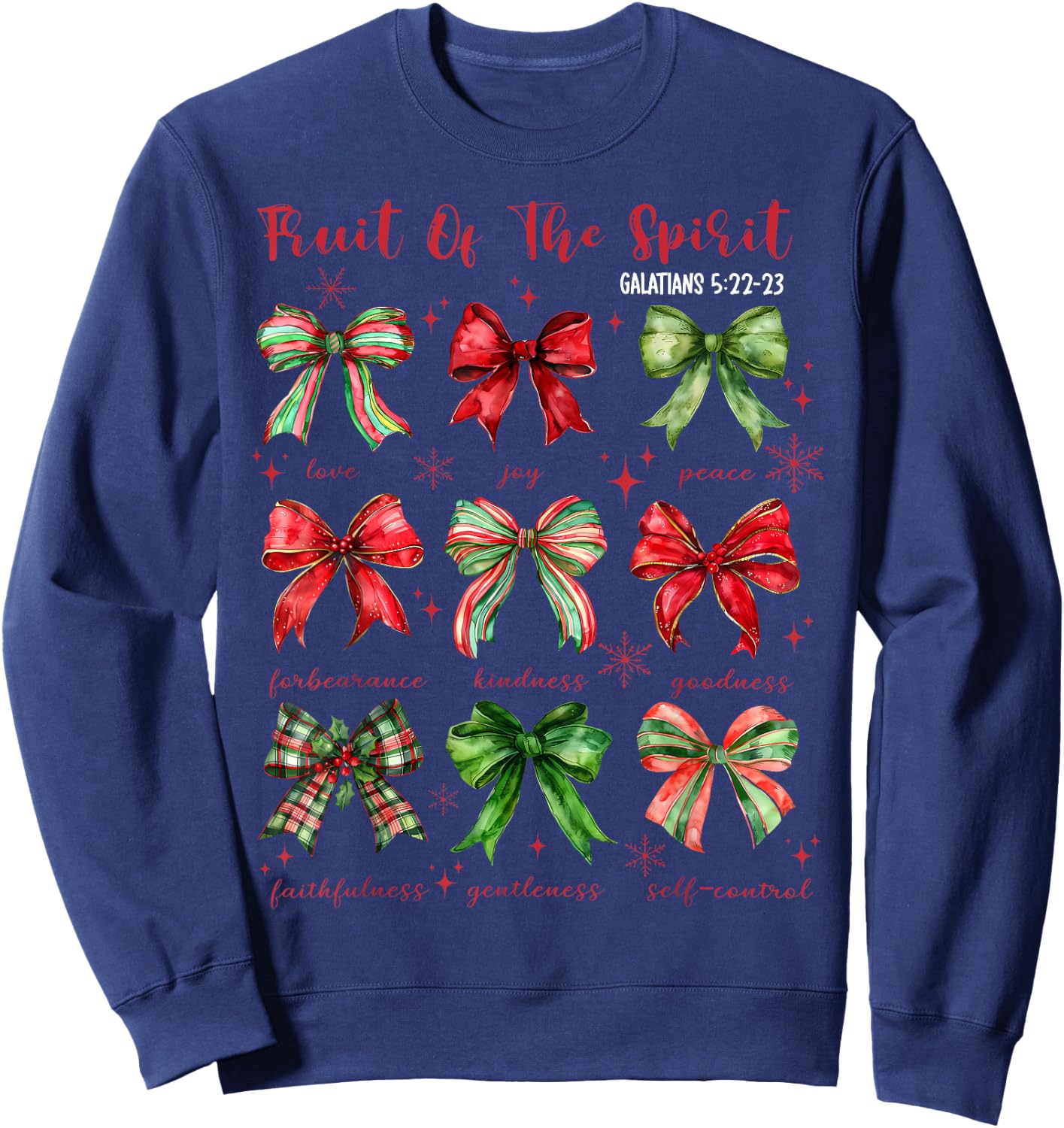 Coquette Bow Fruit Of The Spirit Christmas Jesus Christian Sweatshirt - Sweatshirt | Navy