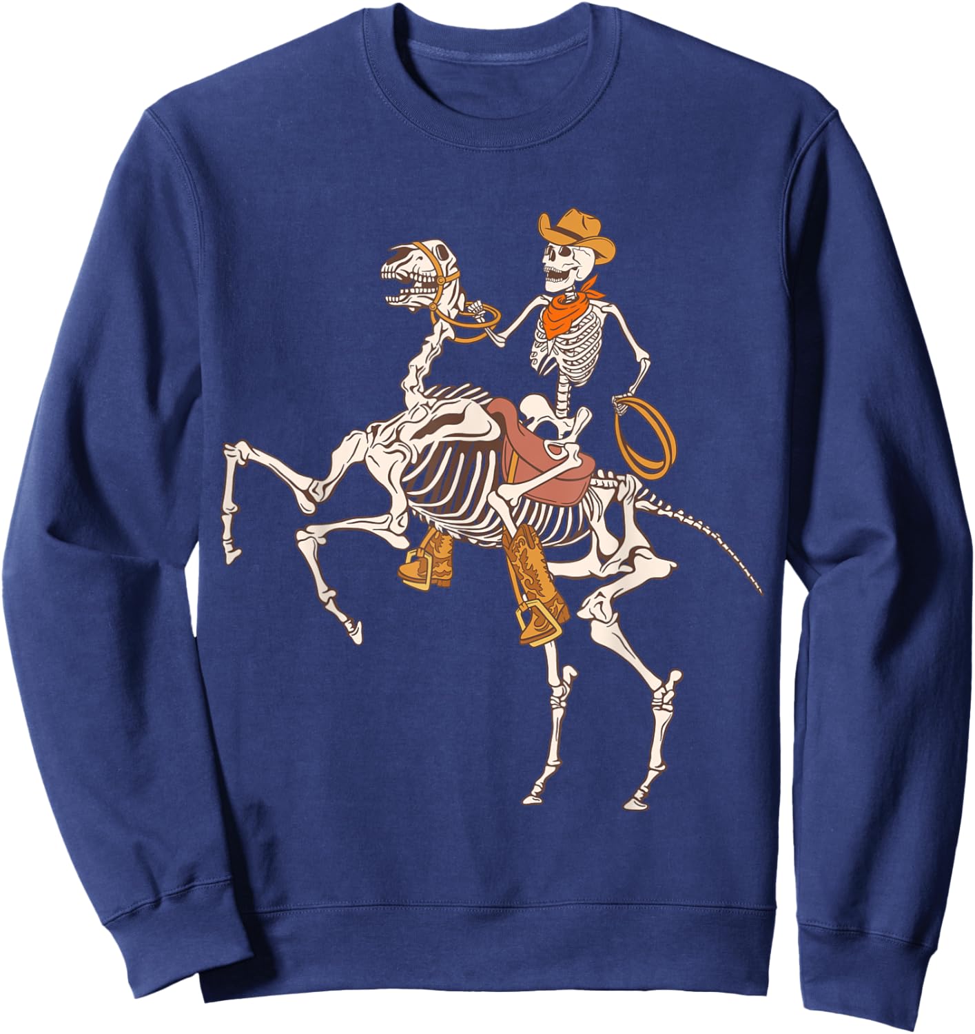 Cowboy Skeleton Riding Horse Funny Halloween Cowgirl Cowboy Sweatshirt - Sweatshirt | Navy