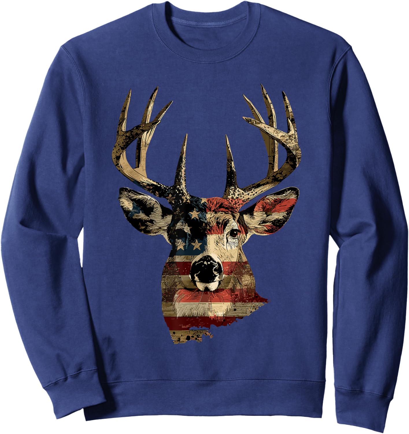 Whitetail Buck Deer Hunting 4th Of July USA American Flag Sweatshirt - Sweatshirt | Navy