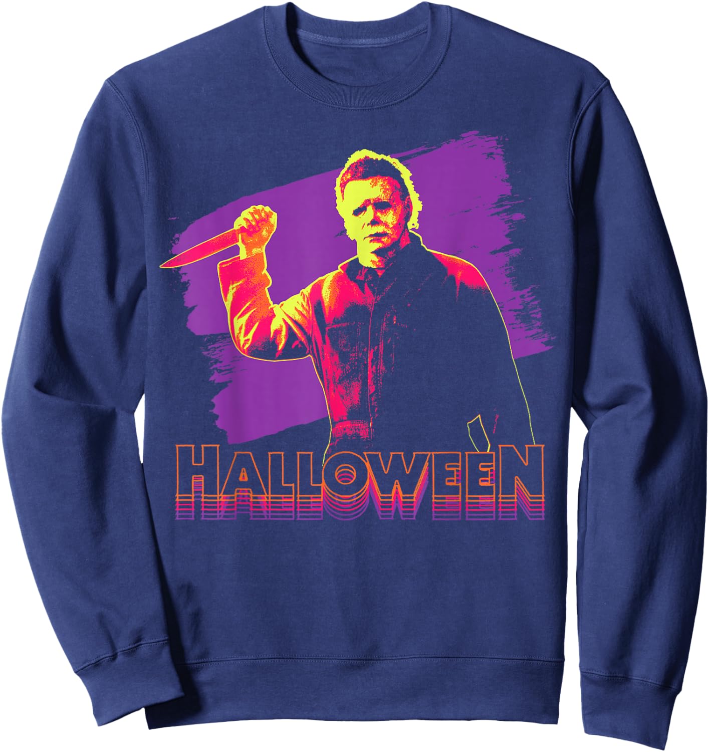 Halloween Michael Myers Neon Portrait Small Sweatshirt - Sweatshirt | Navy