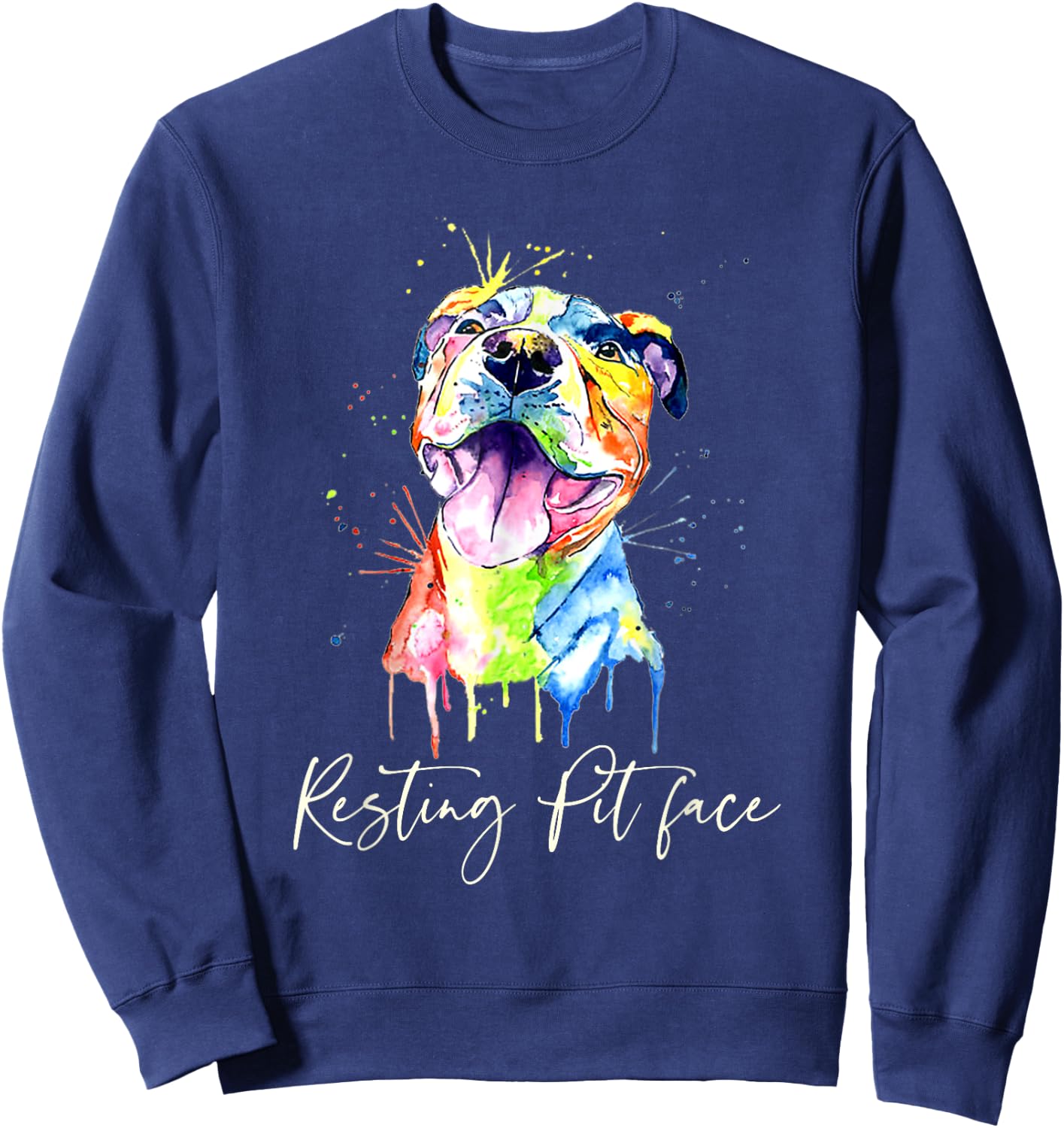 Resting Pit Face Pitbull Watercolor Dog Lovers Gift Sweatshirt - Sweatshirt | Navy