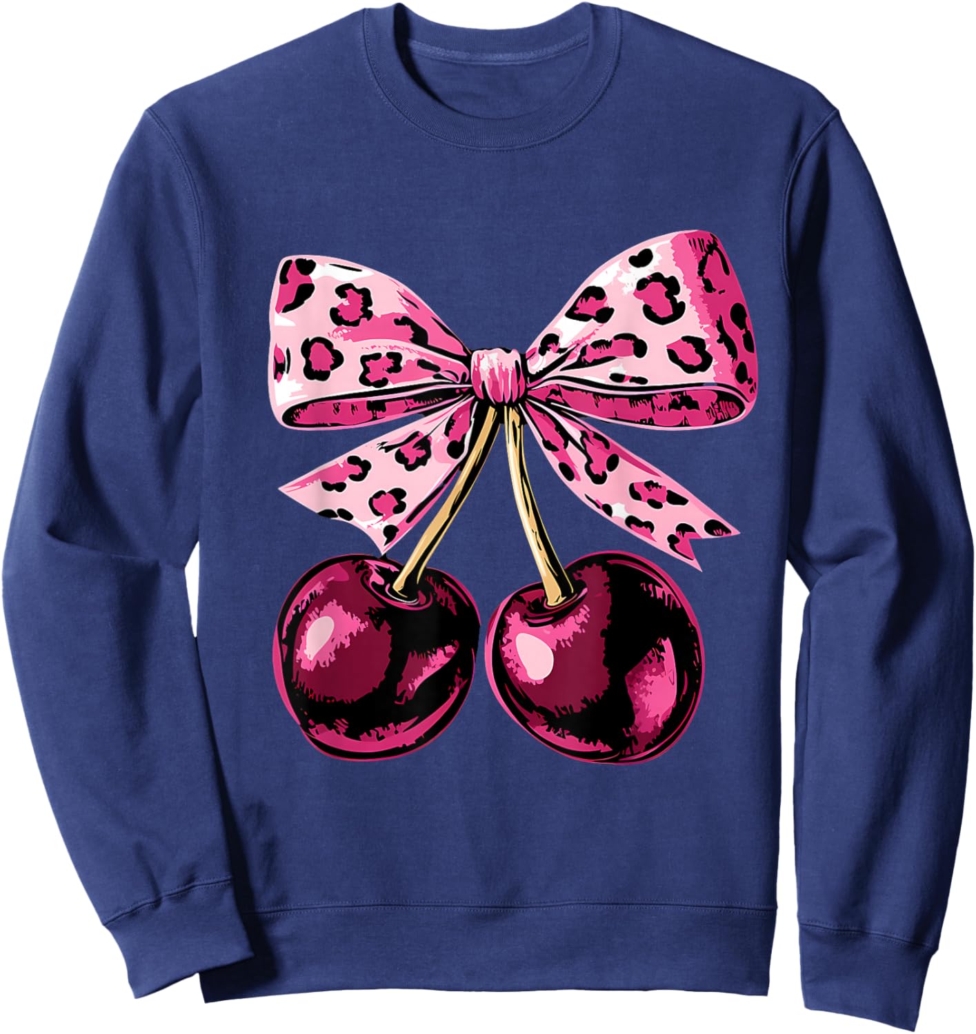 Cerises with Bow Flirty Leopard Pink Cherry Sweatshirt - Sweatshirt | Navy