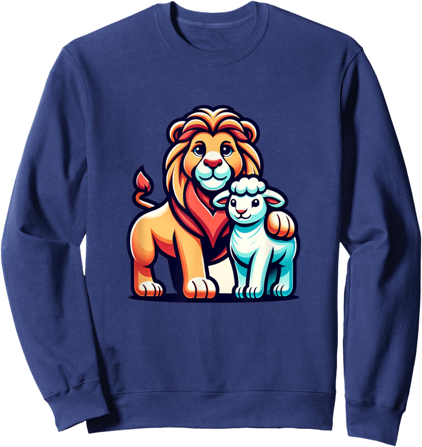 Lion and Lamb Kids Faith Mascot Christian Design Sweatshirt - Sweatshirt | Navy