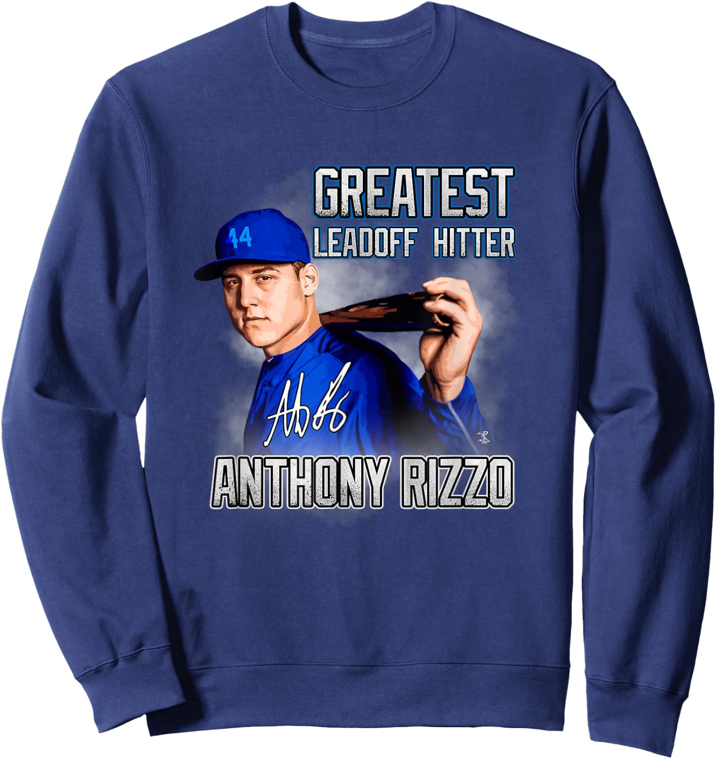 FanPrint Anthony Rizzo Greatest Leadoff Hitter - Blue, Men's, Adult, , Short Sleeve, Classic Fit, , Modern, Baseball Player Sweatshirt - Sweatshirt | Navy