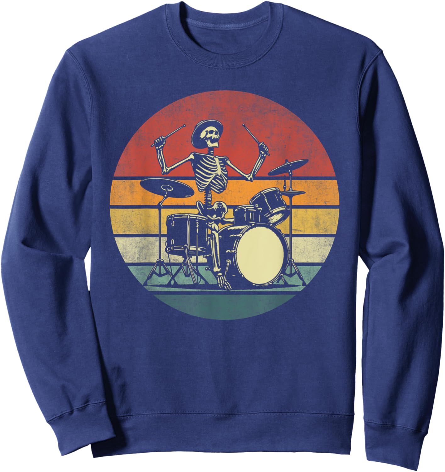 Retro Drummer Rock Skeleton Drummer Skeleton Playing Drum Sweatshirt - Sweatshirt | Navy