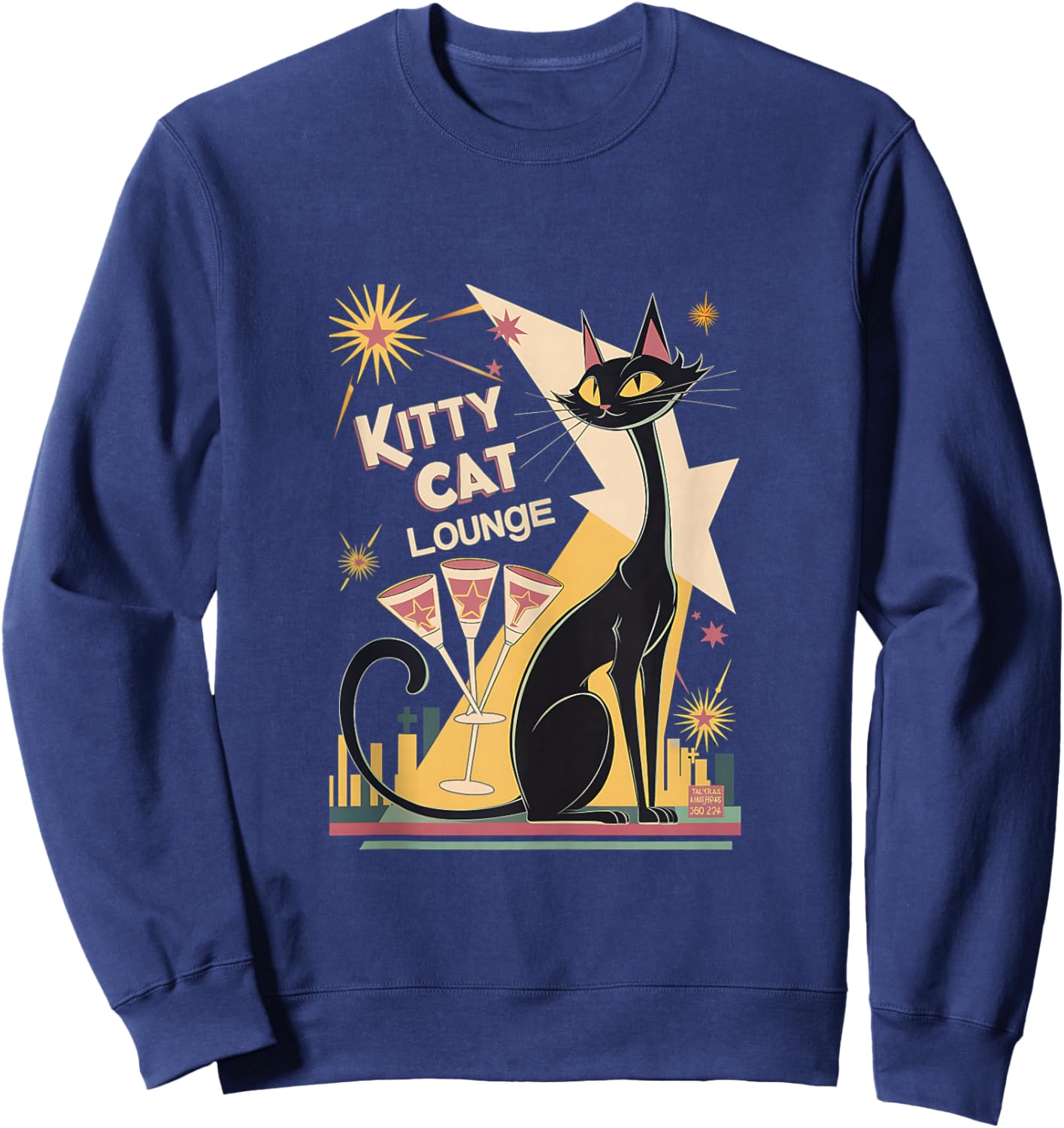 Retro Mid-Century Modern Cat and Cocktails Lounge Theme Sweatshirt - Sweatshirt | Navy